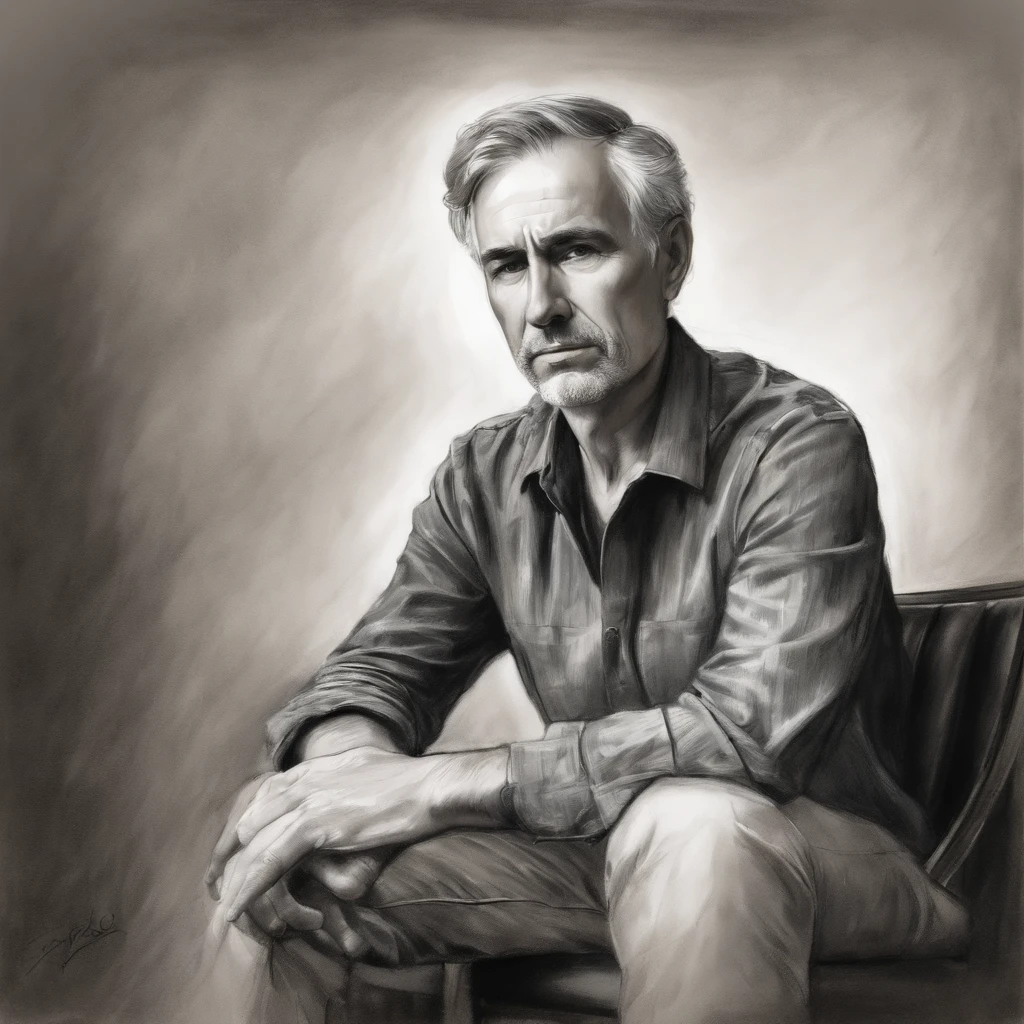 Portrait of a sad man sitting on chair, sketch style, pencil