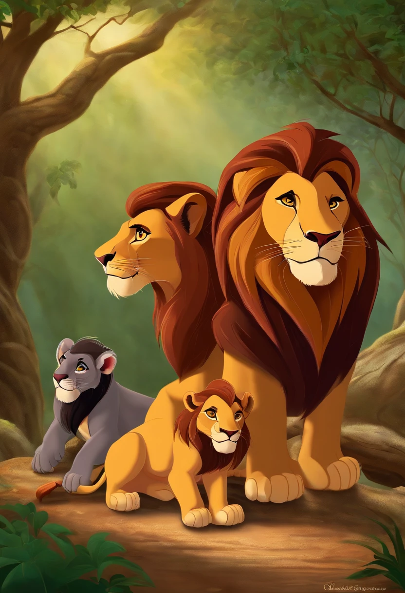The Lion King with his wife and cubs
