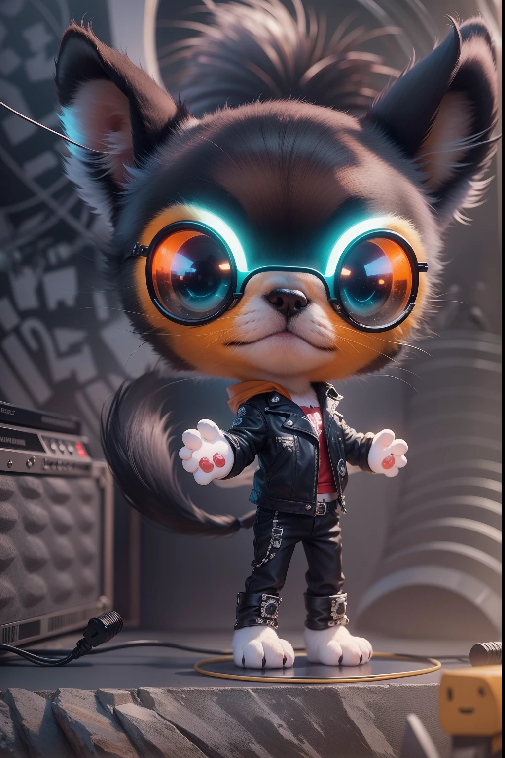 This is a photographic tip full of rock 'n' roll，Featuring rock puppies：

Welcome to the of this rock world！This eye-catching photo shows the unique charm of a rock puppy，Combining music with passion，Take you into a vibrant and rhythmic rock party。

To create this uplifting photo，I chose a Nikon D850 SLR camera，Equipped with a wide-angle lens，to capture a wider scene。This camera combination provides excellent image quality and detail reproduction，Bring every element to life。

Camera settings are carefully adjusted，to capture the movement and energy of a rock puppy。I set the aperture to f/2.8，A shallow depth of field is created，The puppy's performance on stage is highlighted。The shutter speed is set to 1/250 second，to freeze the movement of the puppy，Keep images sharp。

The lights on stage are the soul of a rock party，Illuminates the rock world of puppies。Intense colored lights flicker on the stage，Cast dynamic shadows，Create an exciting atmosphere。These lights are intertwined and twinkled，Add drama and energy to the photo。

The rock puppy is the protagonist of this party，It wears trendy sunglasses，Wear a shiny leather jacket，Show off the style of a rocker。It stands next to the DJ booth，Fingers flexibly operate the music device，Infused the party with a unique musical rhythm。

This photo captures the wild stance and rock spirit of the rock puppy，Transports the audience into a world of music in a binge。It is a tribute to rock culture，Showcasing the energy and power of rock music，The spirit that inspires people to pursue their dreams and freedom。Let's get into this rock party together，Enjoy the wildness and passion of music！