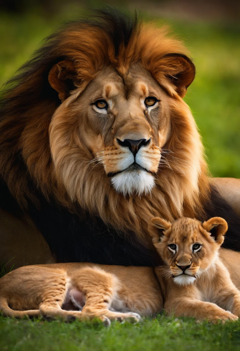 Lion couple with cubs