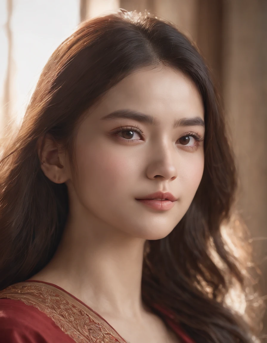 (RAW photo, best quality), (realistic, photo-realistic:1.3),best quality,highly detailed,masterpiece,ultra-detailed,illustration,1girl,upper_body,dynamic angle,world masterpiece theater,messy_long_hair,best quality,extremely detailed CG unity 8k wallpaper,ink,Amazing,cinematic lighting,lens_flare, dunhuang_style