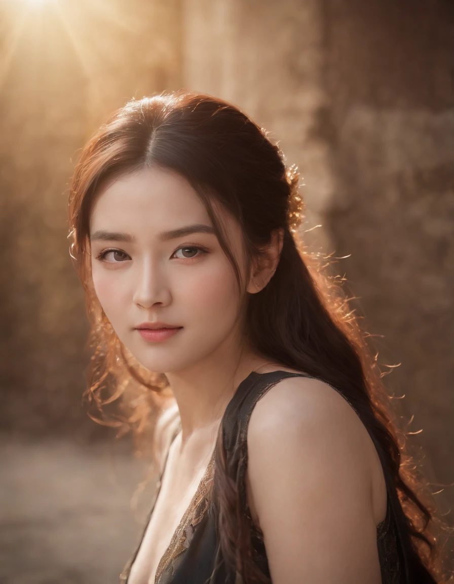 (RAW photo, best quality), (realistic, photo-realistic:1.3),best quality,highly detailed,masterpiece,ultra-detailed,illustration,1girl,upper_body,dynamic angle,world masterpiece theater,messy_long_hair,best quality,extremely detailed CG unity 8k wallpaper,ink,Amazing,cinematic lighting,lens_flare, dunhuang_style