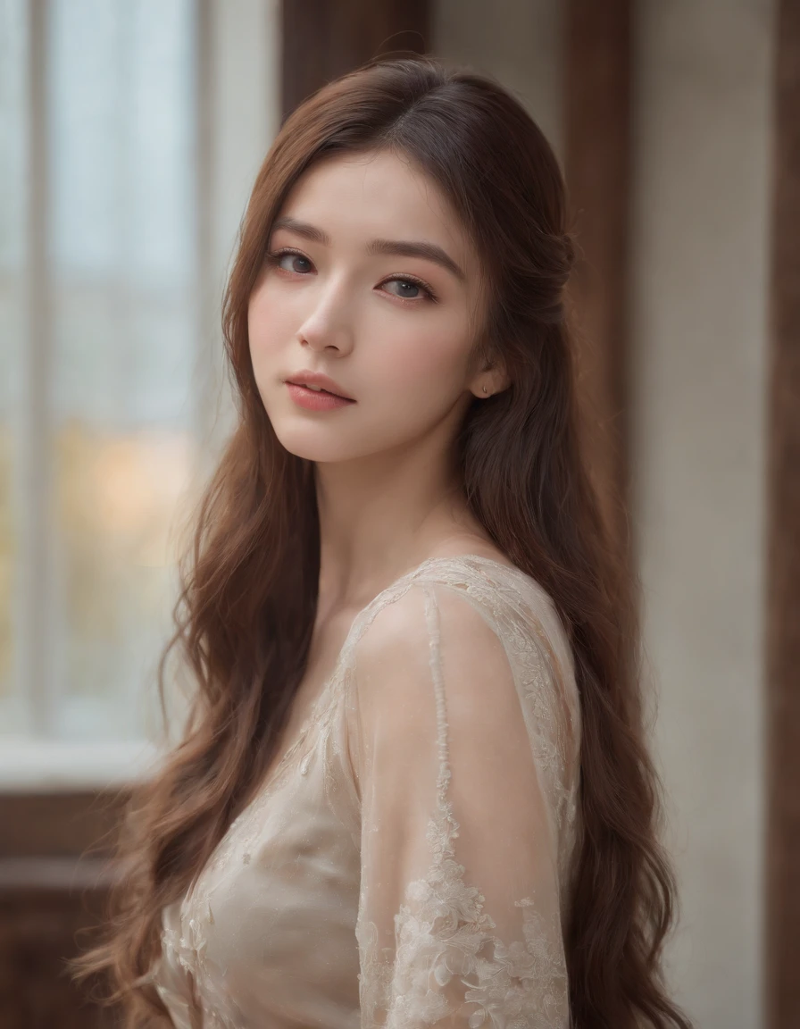 (Raw photo, Best Quality), (Realistic, Photorealsitic:1.3), masutepiece, extremely delicate and beautiful, Extremely detailed, nffsw, Unity, 8K, amazing, finely detail, Ultra-detailed, hight resolution, absurderes, Soft light, (Black hair, Short hair, Curly hair, hair messy, Bangor Tiful Detail Girl, Detailed fingers, extremely detailed eye and face, beautiful detailed nose, Beautiful detailed eyes, (Light on Face), Looking at Viewer, (Closed mouth:1.2), 1girl in, Cute, 年轻, Mature Face, pale skin, (Half body:1.3, sittingium'breastsout), Realistic face, Realistic body, beautiful detailed thigh, (ulzzang -6500-v1.1:0.6), Black shirt, (Semi-smile:1.3),cowboy shot