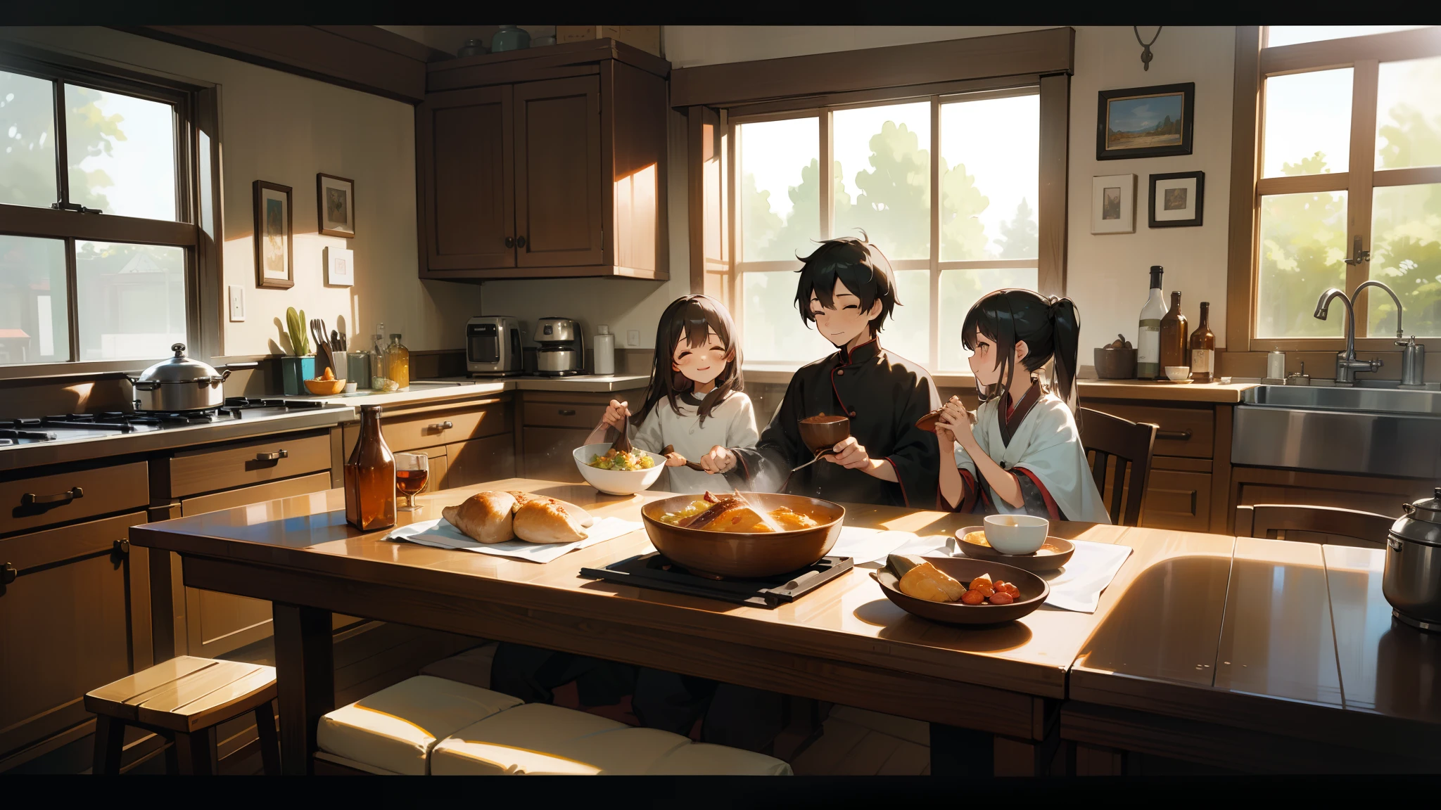 ((Masterpiece,Best quality,modern)), Screen description:
In a simple family kitchen,Sunlight shines through the windows on the wooden tabletops。On the table are some homemade cutlery and spice bottles,It exudes a warm and intimate atmosphere。A family photo hangs on the wall,A scene of happiness and unity。The aroma of cooking fills the kitchen,It feels a comfort and comfort。On the side of the sofa,There was a warm blanket,It conveys care and warmth to people。The whole picture exudes the warmth and calm of the family,It's like a haven,It brings a sense of peace of mind and relief。
Picture descriptors:
Simple、family kitchen、rays of sunshine、Wooden table top、Home cooked cutlery、Spice bottle、Warm、cordial、Family photos、Happiness and unity、Cooking aroma、comfort、cozily、sofe、Warm blankets、care、warmth、serenidade、haven、Inner peace、console。
