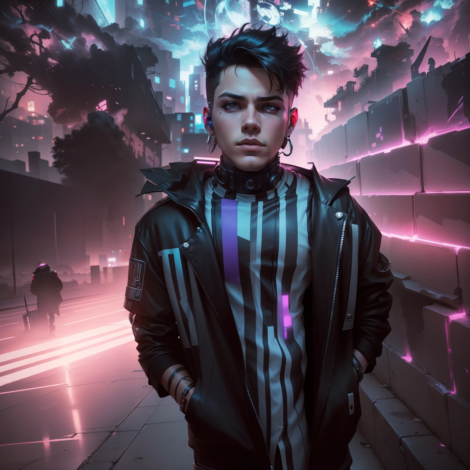 Change background stylish boy cyberpunk