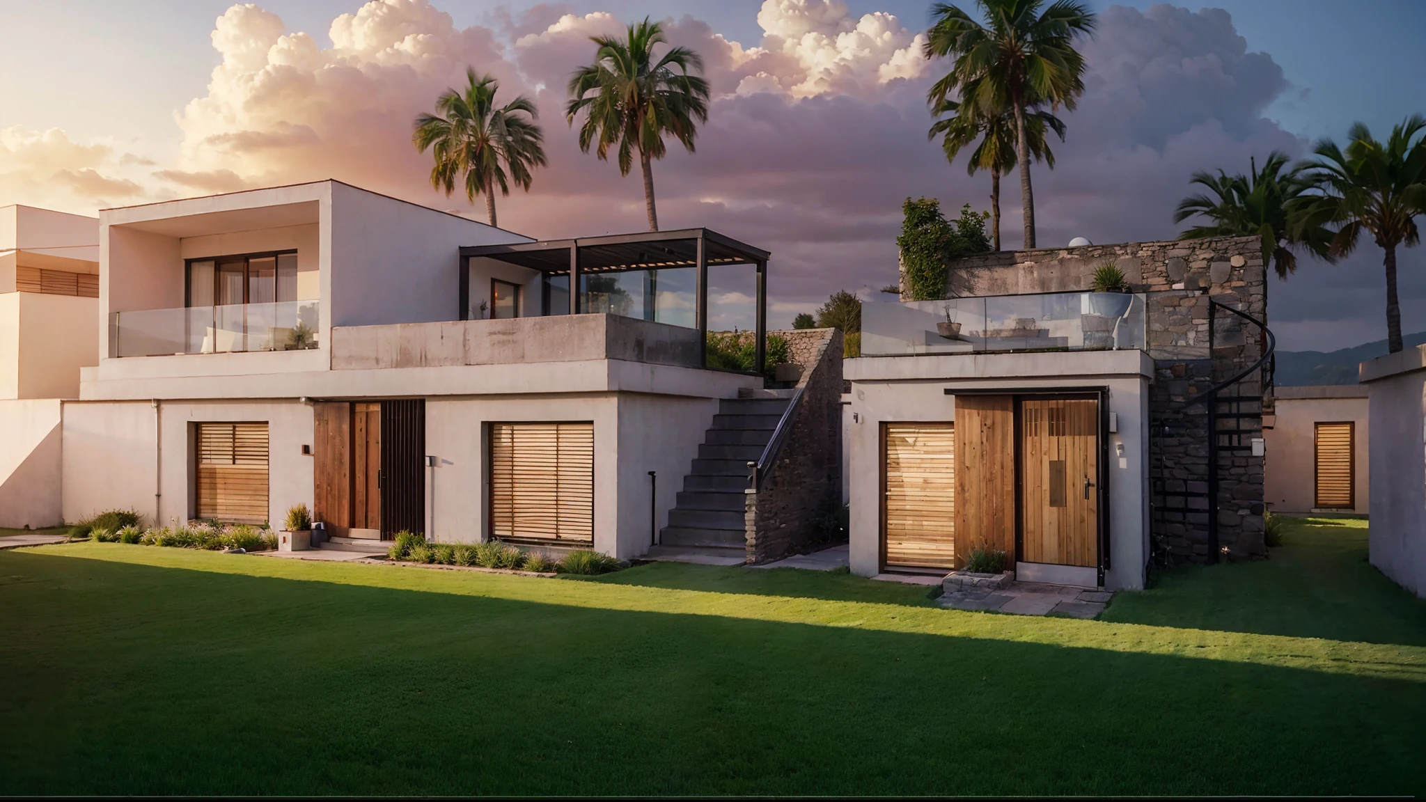 (((Masterpiece))),((Best quality)),hyper-high detail,super exquisite details,Resort,Resort,Stone houses,Plants surrounded by the environment,grassy fields,Slate channel,Outdoor table and chairs,Daytime rendering,((at Midday)),(sufficient light:1.5),Create a lively and lively atmosphere,Lively atmosphere,Hyper-realistic,Super real,Interesting light and shadow,low-light