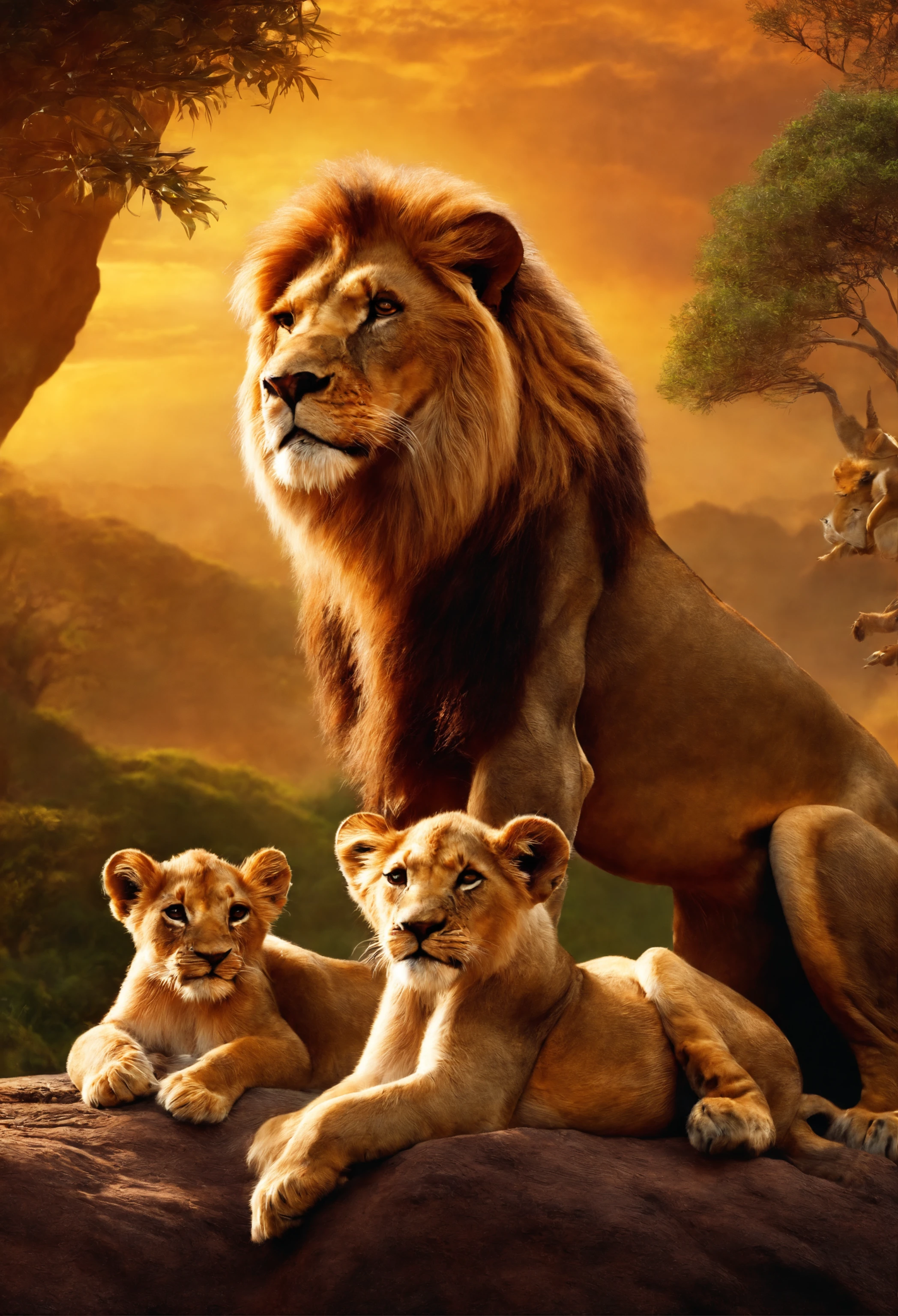 The Lion King and the Lioness with the cubs