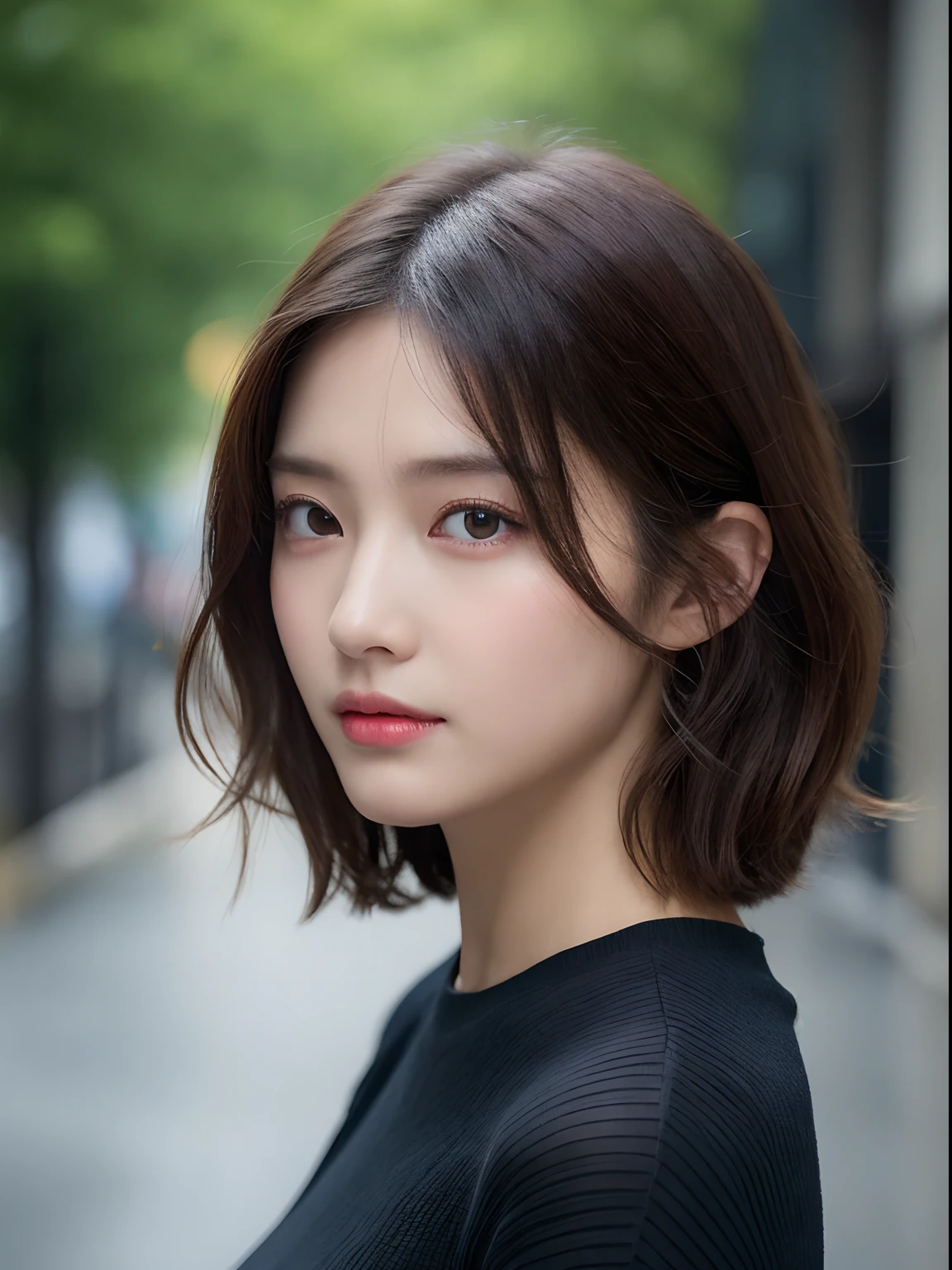 ((Best Quality, 8K, Masterpiece: 1.3)), Sharp: 1.2, Perfect Body Beauty: 1.4, Slim Abs: 1.2, ((Layered Hairstyle, Big Breasts: 1.2)), (black underwear: 1.1), (: 1.1), (Rain, Street: 1.2), Wet: 1.5, Highly Detailed Face and Skin Texture, Detailed Eyes, Double Eyelids, Looking at the Camera