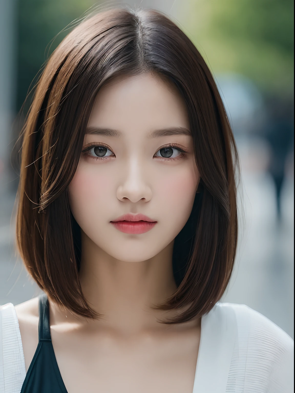 ​masterpiece, top-quality, Raw foto, Photorealsitic, full body Esbian、 beautiful a girl, cute little, shorth hair, depth of fields, hight resolution, ultra-detailliert, finely detail, ighly detailed, extremely detailed eye and face, Sharp pupils, Realistic pupils, foco nítido, Cinematic lighting、small tits、In the street、Casual wear