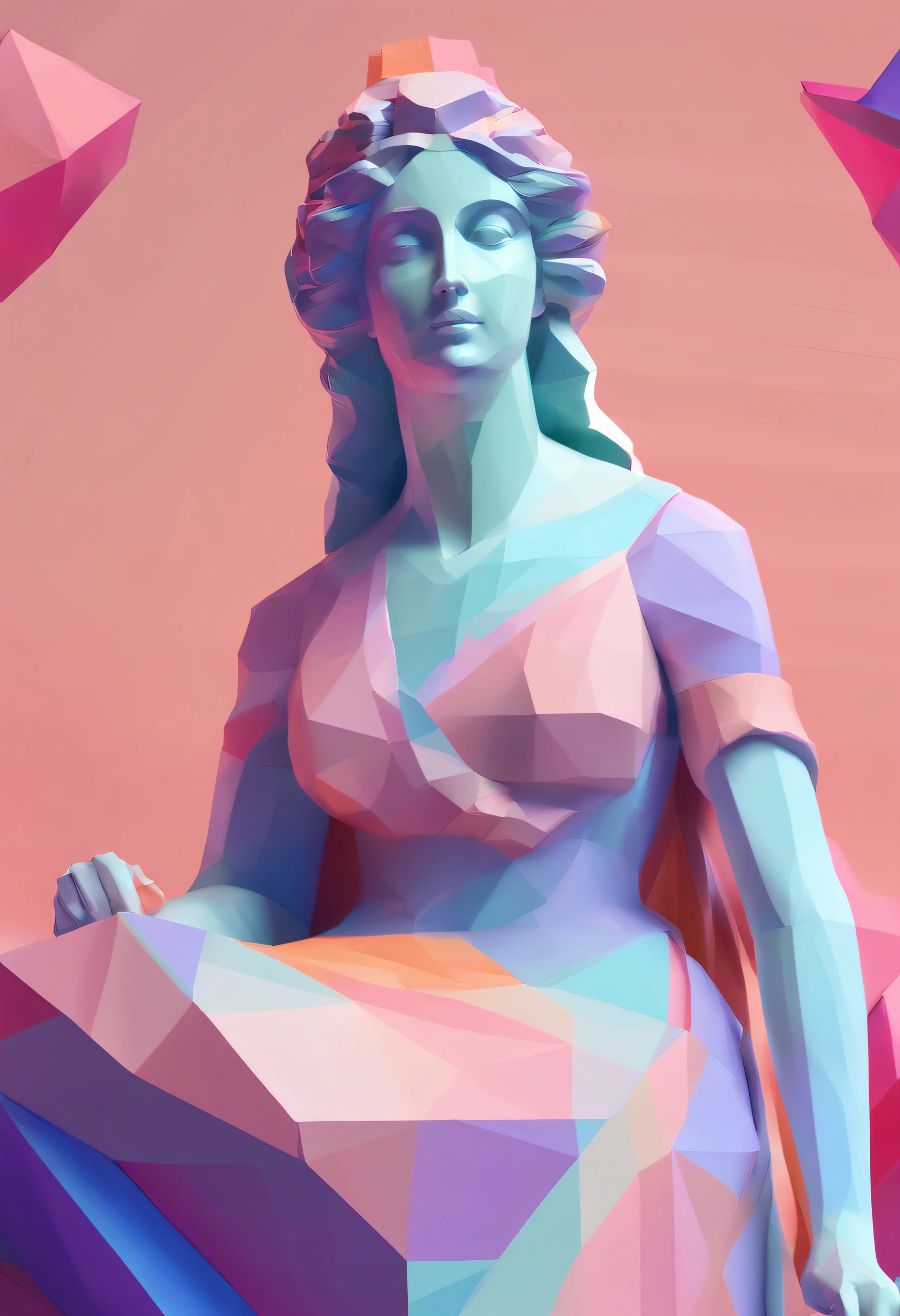 Close-up of a statue of a woman, Colorful classical statues, greek godness portrait sculpture, Classical art, bust with a beautiful neck, Escultura Michelangelo, classicism artstyle,Paper cut art style, Neon candy color, Simple, Stylish, Bright.。.。.。.。.。.。.。.。.。.。.。.。.。.3D, Redshift, Arnold renderer, High detail, High quality,Candy color 8K