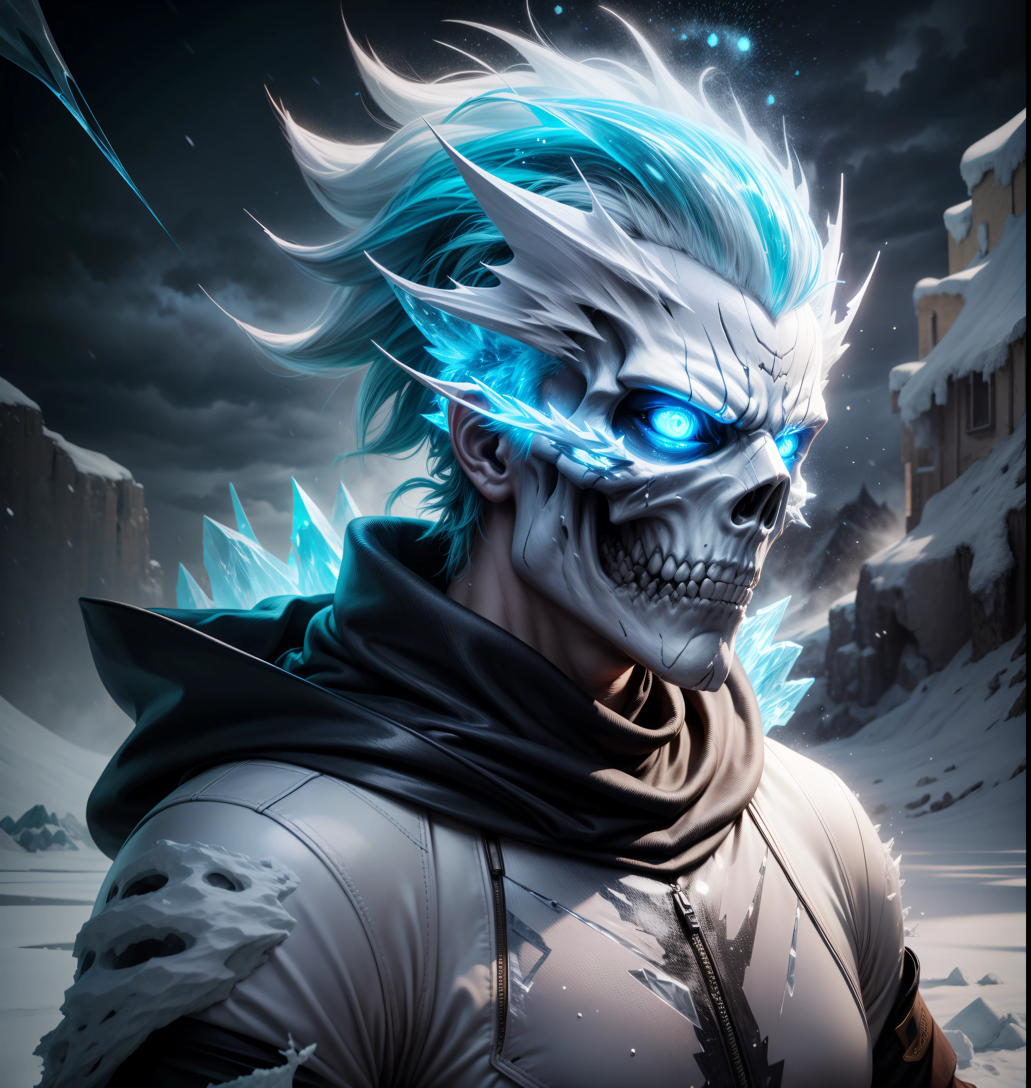 📷, see through, Transparent, Ice Man with a Mohawk, icy city, Ice volcano, Icy Landscape, Monster Movie poster Aesthetics, Icy Hannya Mask, Giant ice Clouds, Highly Cinematic, Snow falling, White neon blue black and Grey Colour Scheme, Winter Photography, Giant ice explosion, Ultra Realistic, Highly Detailed Ice Skull, Cinematic LUT, C4d, ZBrush, Ultra Realistic, a Giant ice skull exploding from a giant Ice avalanche, 600 Metre tall Ice Skull made out of transparent ice, Colossal skull in an ice Explosion, Giant see through ice Skull head in a glacier, Ice hannya, head, reflective sparkling ice Icicles, trapped Inside a glacier, ice, snow, Stormy weather, Dark and moody, Lightning, mist, snow particles, Blast Shocwaves, Flying Debris, dirt, grit, particles, Behanced, Artstation, Deviantart, Unreal Engine 5, Sony Camera, f/1.4, ISO 100, Shutter Speed 1/800, Bokeh, 16k Resolution, Highly Detailed, ice Skull, Hannya, Exploding Glacier