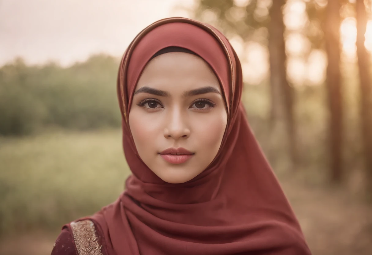 Photo of a beautiful Palembang Indonesia girl wearing a hijab and dimples, full body, around 23 years old, (plain red hijab), (portrait long shot:1.3), dramatic light, Rembrandt lighting scheme, (hyperrealism:1.2), (8K UHD: 1.2), ( photorealistic:1.2), shot with Canon EOS 5D Mark IV, facial detail, skin texture detail. standing in front of Kaaba