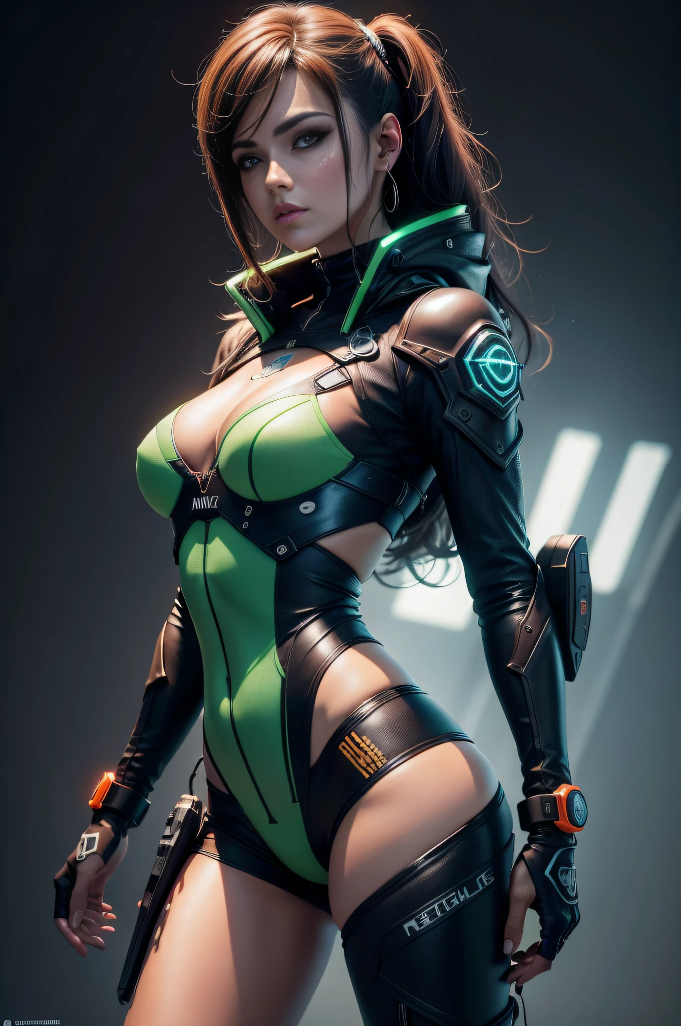 （（melhor qualidade））， （（tmasterpiece））， （um detalhado：1.4）， ..3d， Belas imagens de mulheres cyberpunk，Vestindo jaqueta verde militar curta，cabelo escuro com mechas coloridas , belly there shows ,muito detalhados , olhos azuis bem claros , detalhadas, pernas grossas muito definidas , HDR（HighDynamicRange），Traching de raias，NVIDIA RTX，Hyper-Resolution，irreal 5，sub surface scattering，Texturas PBR，Post-processing，anisotropic filtering，profundidade de campos，Maximum clarity and sharpness，Texturas de muitas camadas，Albedo e mapas Speculares，Surface Coloring，Precise simulation of light-material interactions，perfectly proportions，rendering by octane，dual-tone lighting，Ampla abertura，ISO baixo，White balance，tricotomia，Dados brutos 8K，tmasterpiece，melhor qualidade，（8k muito detalhado CG unidade wallpaper）（melhor qualidade），（best illustration），（Melhor sombra）Na cidade abandonada，futuro sombrio，AOL Bright Orange Sunset（：1. 6），texturas de pele realista , realistic skin coloring , muito detalhado , meigo , intimidador ao mesmo tempo , mulher forte , moto estilo cyberpunk ao fundo , bem futurista