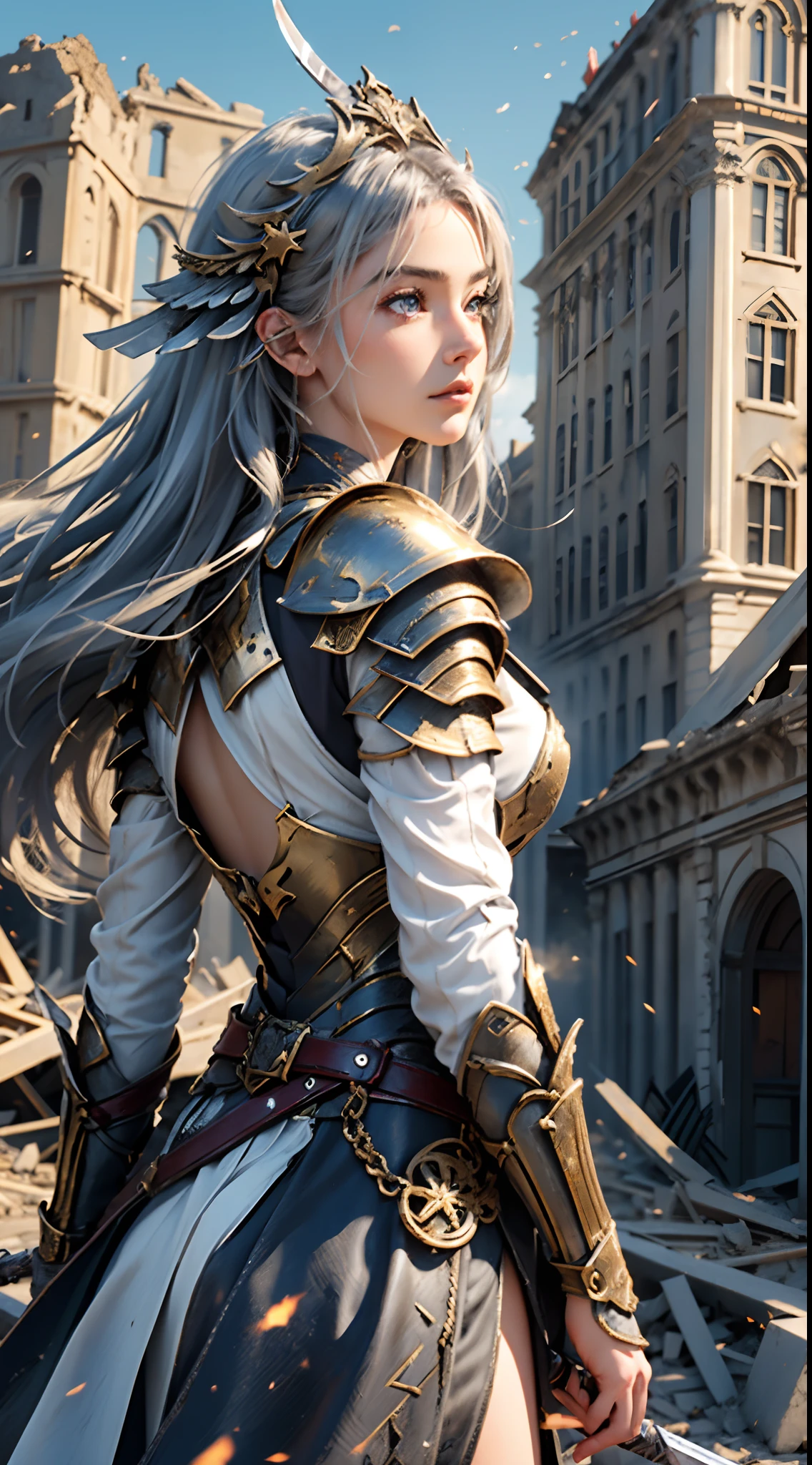 A close up of a woman in armor holding a sword - SeaArt AI