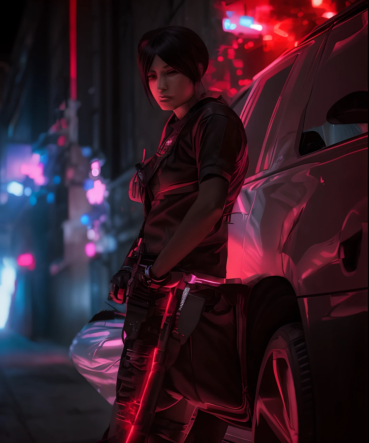 anime character in a red and black outfit standing in a dark alley, digital cyberpunk anime art, badass anime 8 k, digital cyberpunk - anime art, anime cyberpunk art, cyberpunk assassin, cyberpunk character, hyper-realistic cyberpunk style, 3 d render character art 8 k, cyberpunk hero, in cyberpunk style, cyberpunk anime art, cyberpunk character art, cyberpunk art style