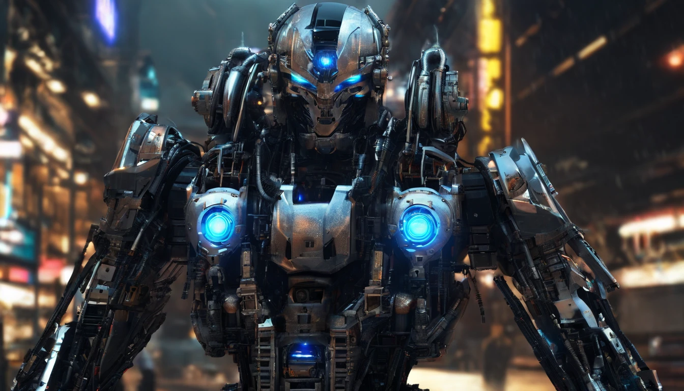 a robot, Walking on the street, Transformers, Autobot,sportrait,Machinary, future warrior,Rich in color