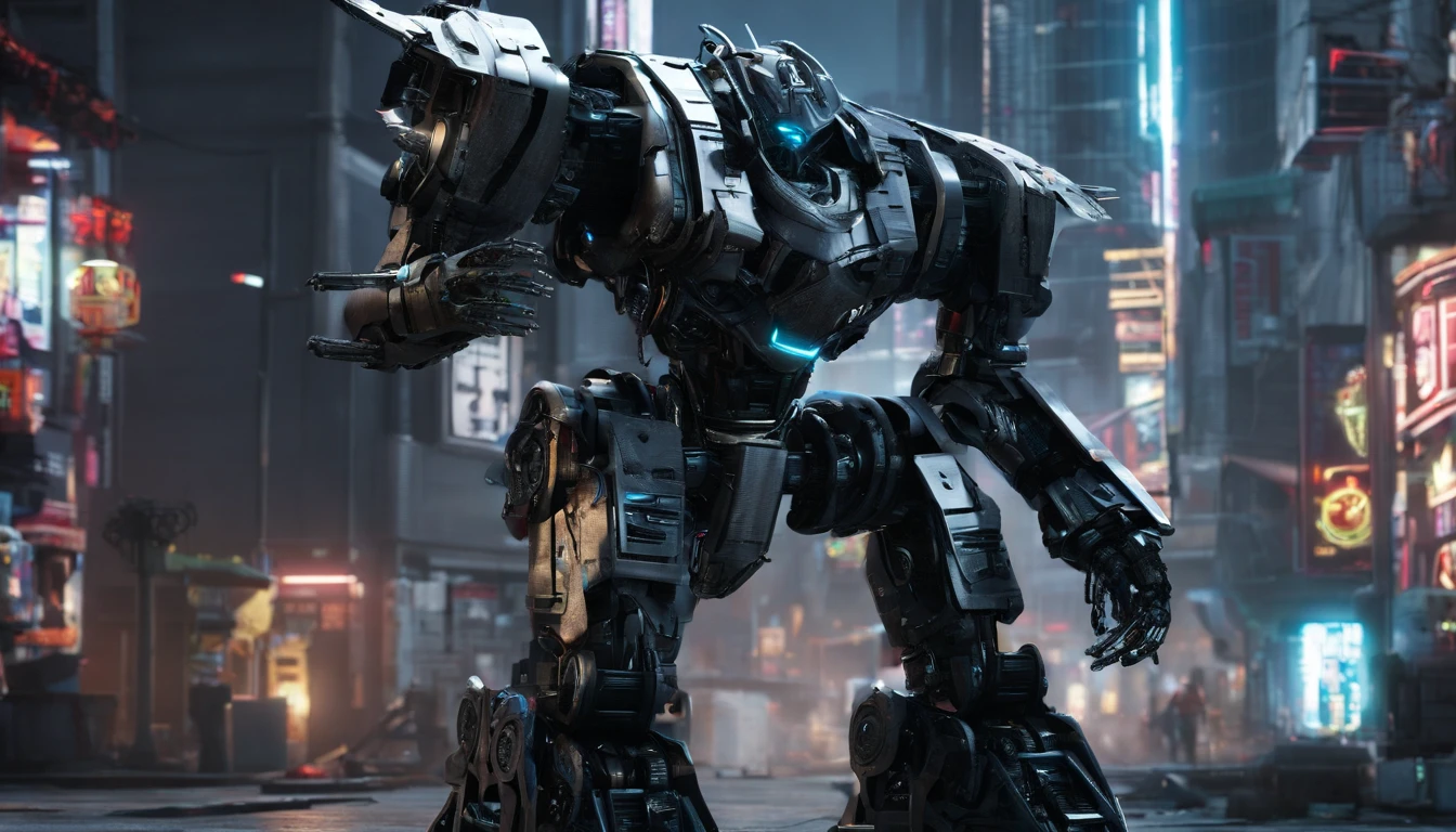 a robot, Walking on the street, Transformers, Autobot,sportrait,Machinary, future warrior,Rich in color
