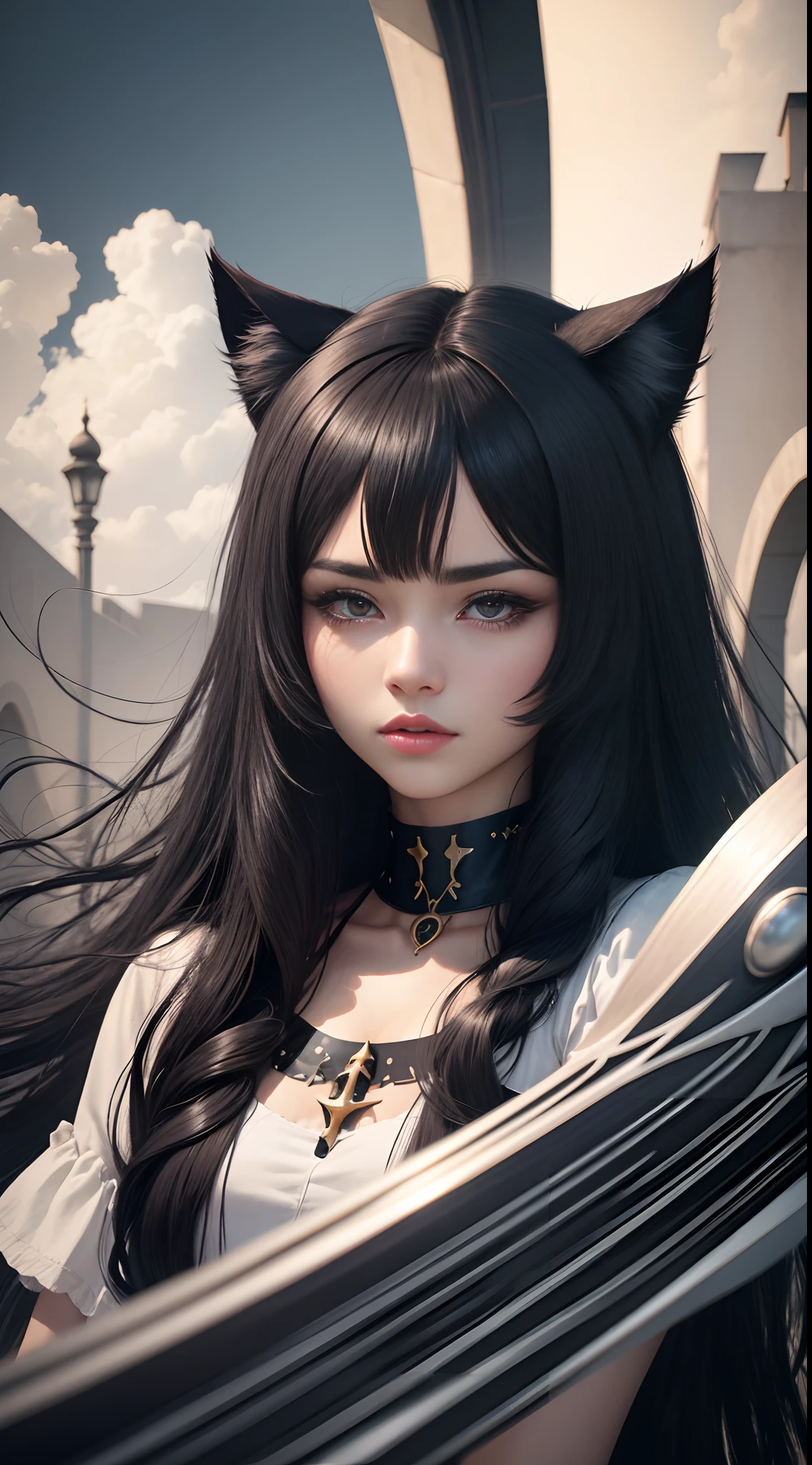 Black hair, cat ear, long whitr hair, the original god, surrealism, 8K, Super detail,Not revealed