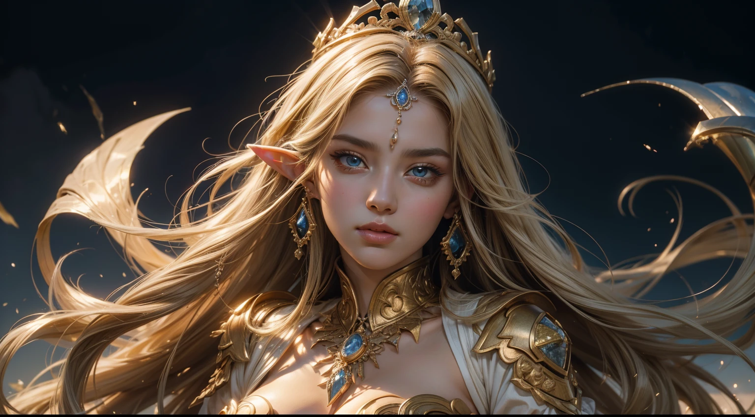 (tmasterpiece,topquality,beste-Qualit,official arts,Beauty and Aesthetics:1.2),(tmasterpiece:1.3), (8K, Realistic, Raw photos, beste-Qualit: 1.4), beatiful face, (photorealistic face), Absurder, Attractive, extra high resolution, Ultra photo realsisim, higly detailed, the golden ratio, (close portrait:1.3),(Women:1.4),(big breasts are beautiful: 1.4),(carismatic:1.3),Elf,Magnificent mantle,Tiaras,Complex patterns,large breasts,perfect detailed eyes,In the background is the palace,Film filter, ,dramatics,Dynamic poses,fighting posture,Illusory engine, (high detail: 1.9),Mystical symbols,((Luminous Scepter))