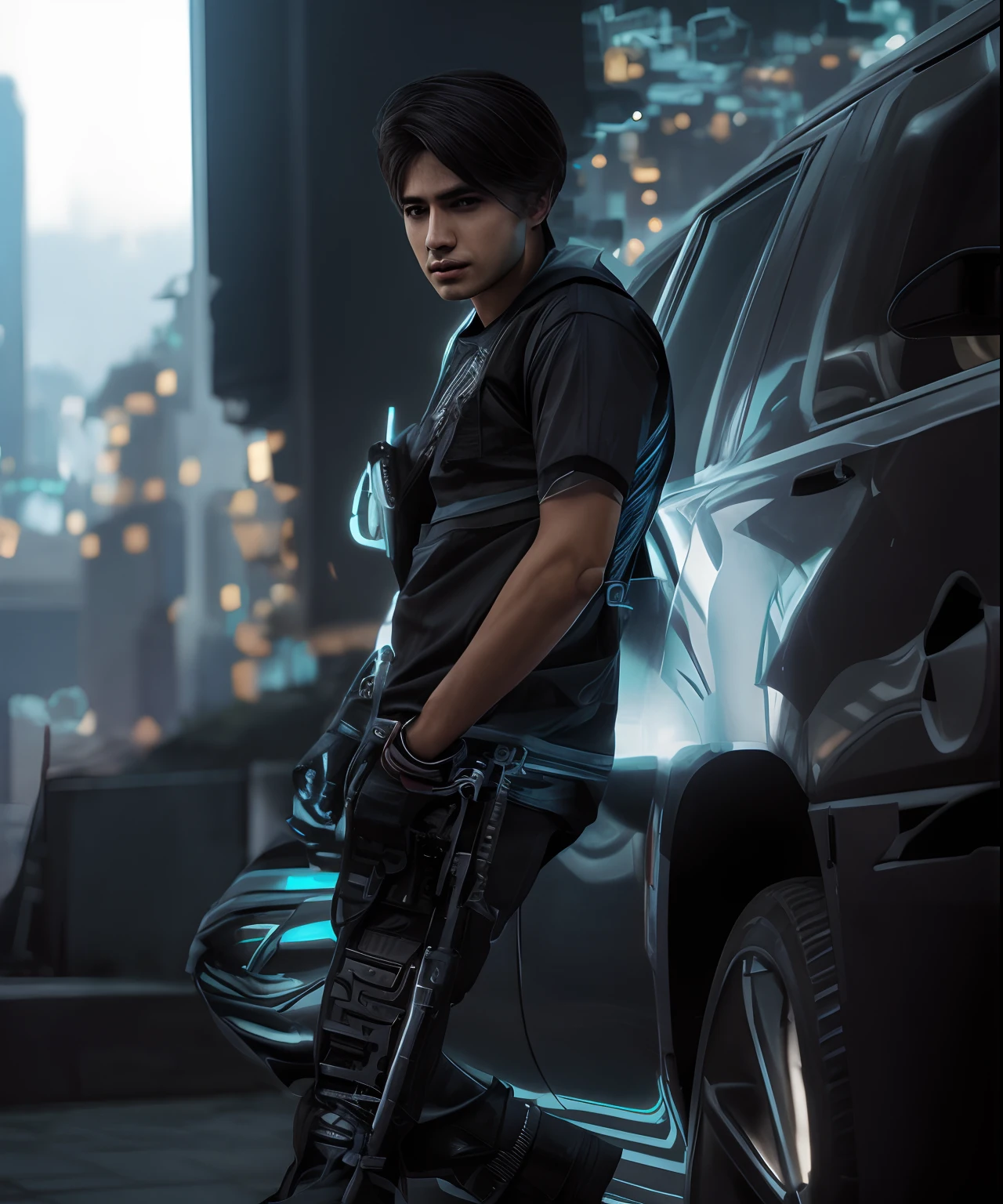 change background cyberpunk handsome boy, realistic face, 8k, ultra realistic,