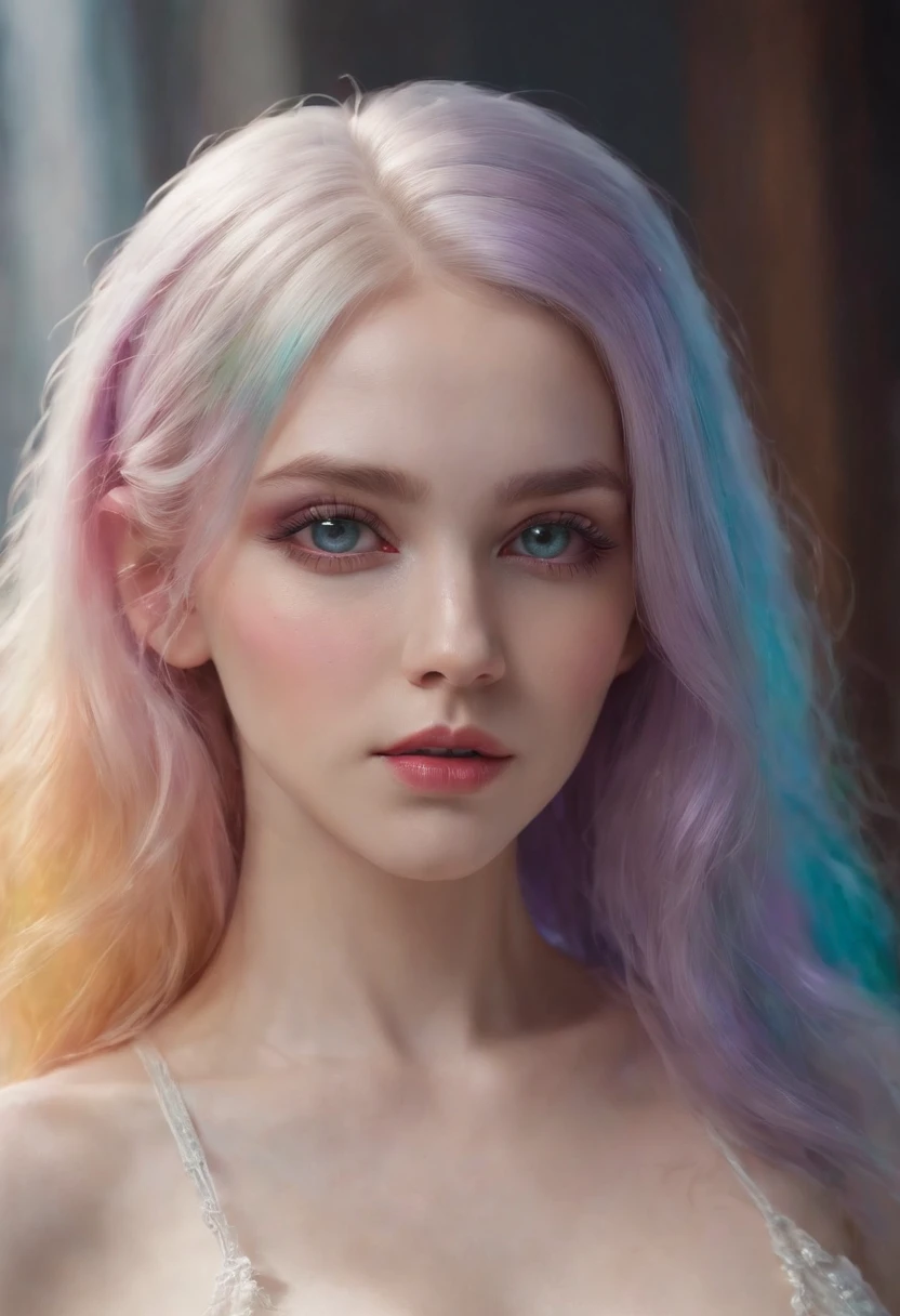 lushill style, furry , a albino woman, full body portrait, barefoot, nice perfect face with soft skinice perfect face, concept art portrait by greg rutkowski, artgerm, hyperdetailed intricately detailed gothic art trending on artstation triadic colors, fantastical, intricate detail, splash screen, complementary colors, fantasy concept art, 8k resolution, gothic deviantart masterpiece, oil painting, heavy strokes, naked no cloth on, big boobs, glitchy, computer, dynamic pose, cyber, black hair, harajuku charms, harajuku style, purple eyes, plaster on nose, (((rainbow))), huge boobs, adult, mature