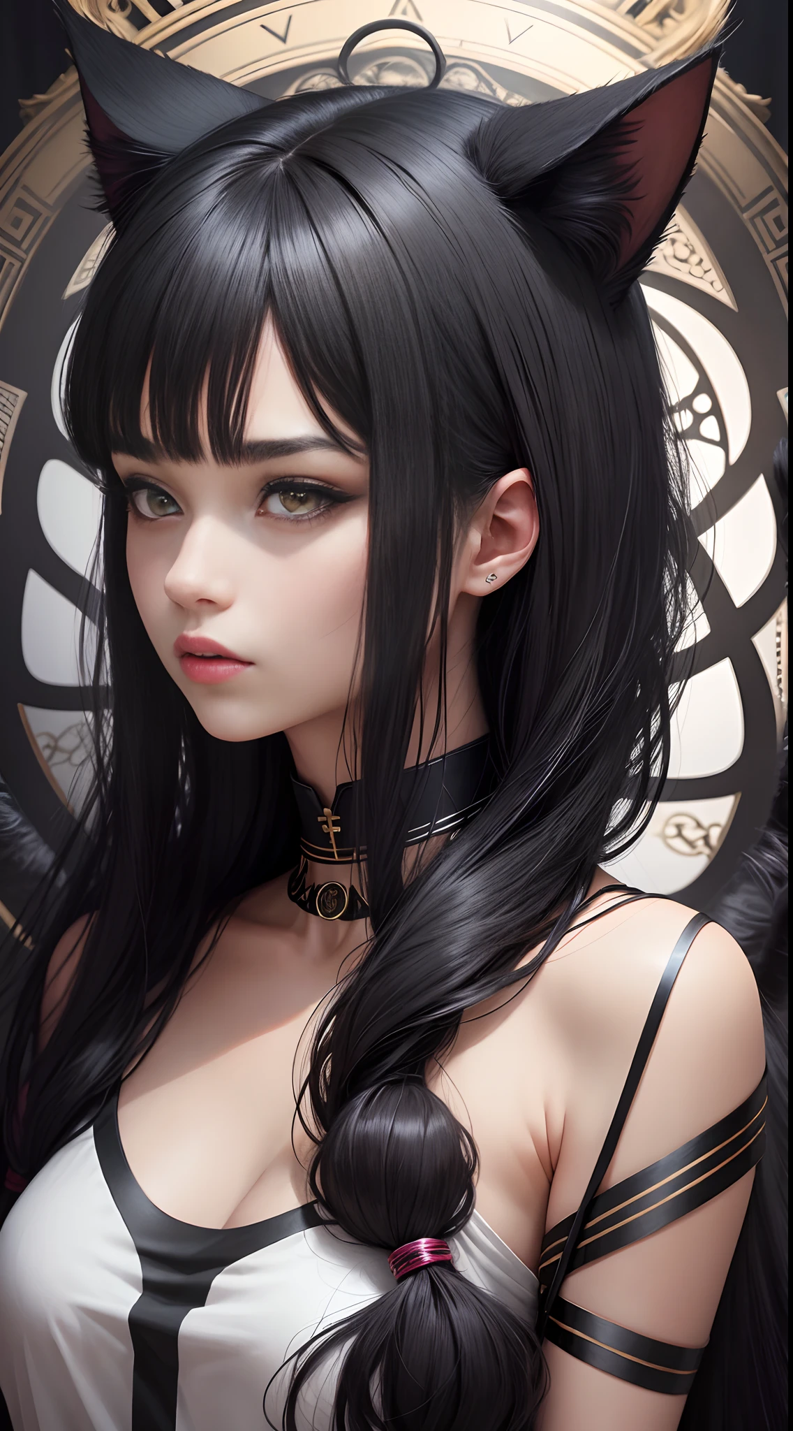 Black hair, cat ear, long whitr hair, the original god, surrealism, 8K, Super detail