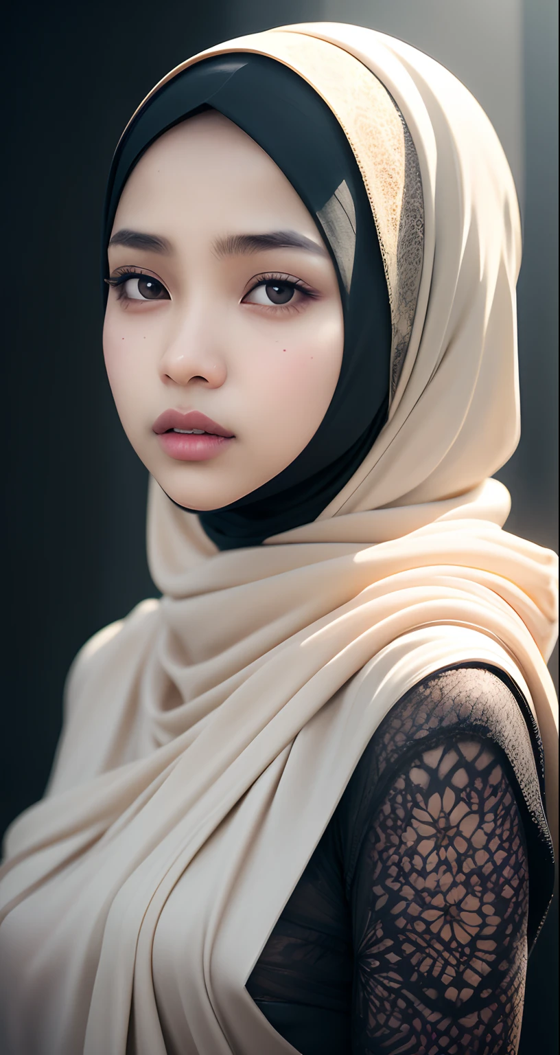 Craft an outstanding portrait that celebrates the beauty and individuality of a Malay girl in a hijab. Showcase her personality and story through creative composition and lighting. Use natural light or unique artificial lighting to add depth and character to the portrait. Pay attention to the details of her hijab, clothing, and accessories, highlighting their textures and colors. Encourage the subject to express her emotions and character through her gaze and pose, creating a compelling and empowering portrait that captures her strength and uniqueness.