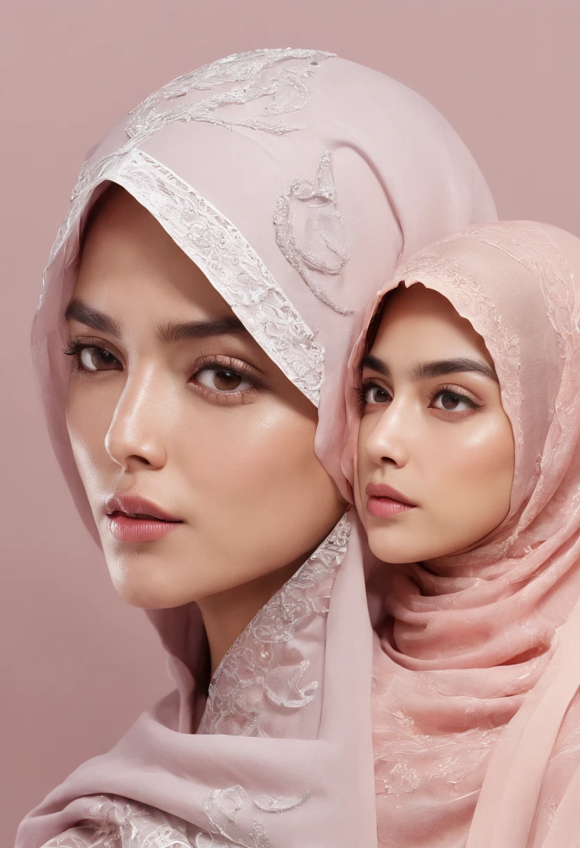 Design a heartfelt and emotionally charged movie poster that encapsulates the complexities of a love triangle. Show the protagonist torn between two malay women in hijab, each with their own unique qualities and personalities. Use color, composition, and expressions to convey the emotional turmoil and drama of this romantic entanglement. Explore visual symbolism that represents the choices and consequences of love. Create a poster that resonates with viewers, evoking a sense of empathy and anticipation for the emotional journey depicted in the film
