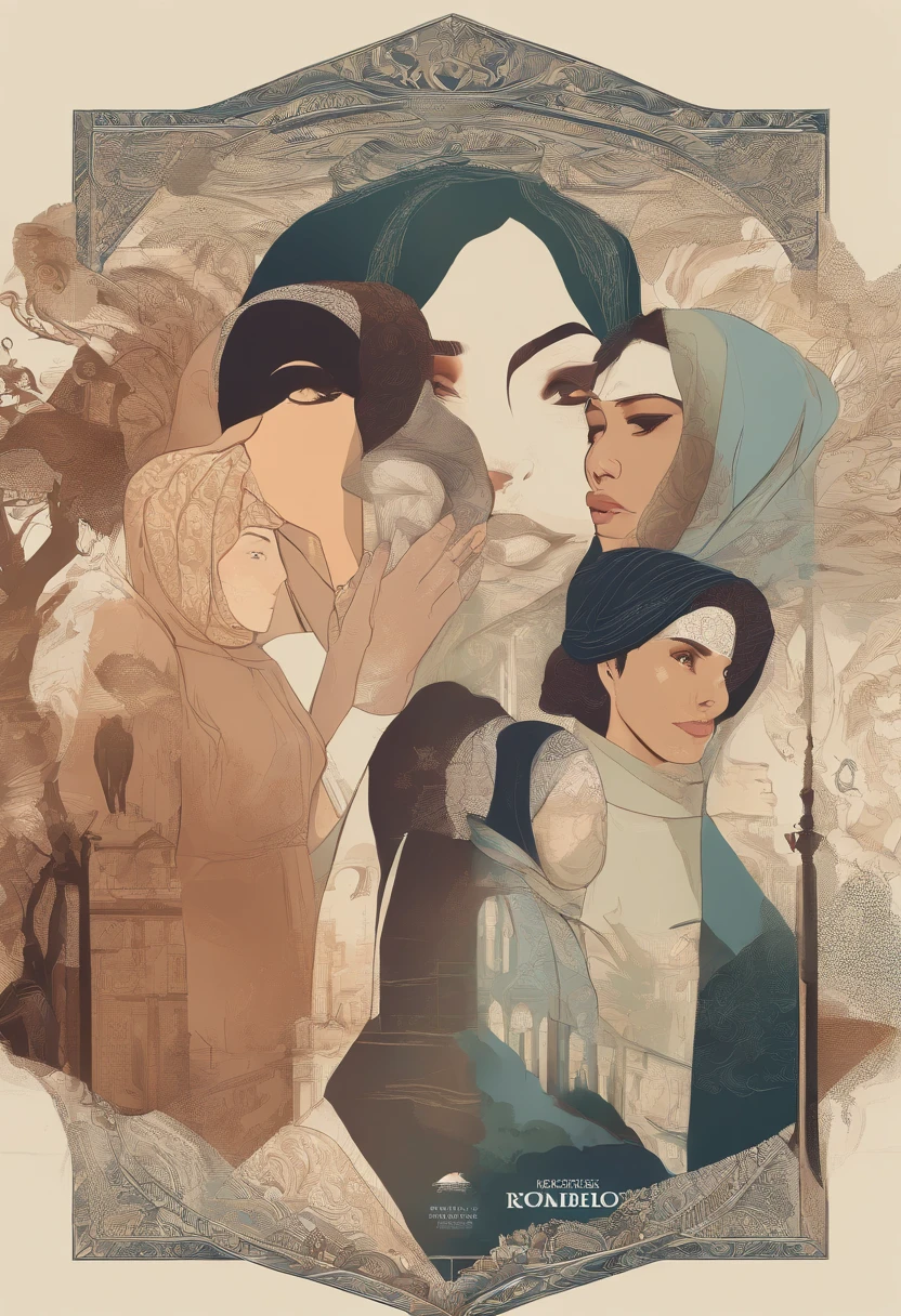 Design a heartfelt and emotionally charged movie poster that encapsulates the complexities of a love triangle. Show the protagonist torn between two malay women in hijab, each with their own unique qualities and personalities. Use color, composition, and expressions to convey the emotional turmoil and drama of this romantic entanglement. Explore visual symbolism that represents the choices and consequences of love. Create a poster that resonates with viewers, evoking a sense of empathy and anticipation for the emotional journey depicted in the film