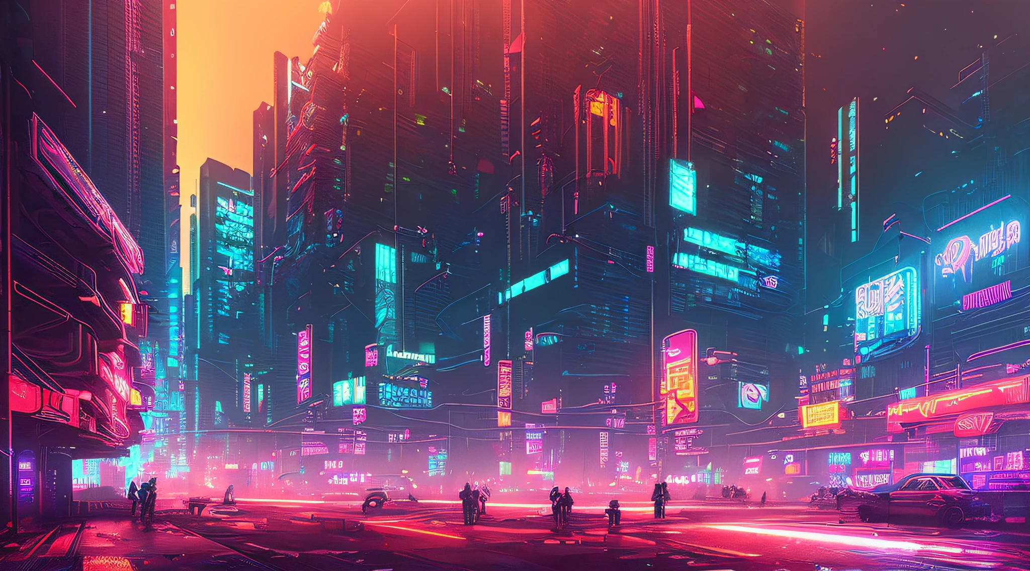 (An ultra-detailed cyberpunk-style art photo), panorama, centrado, Intricate neon slum backdrop (1.1), Luz suave (1.2), High resolution, Cinematographic grain (V6).