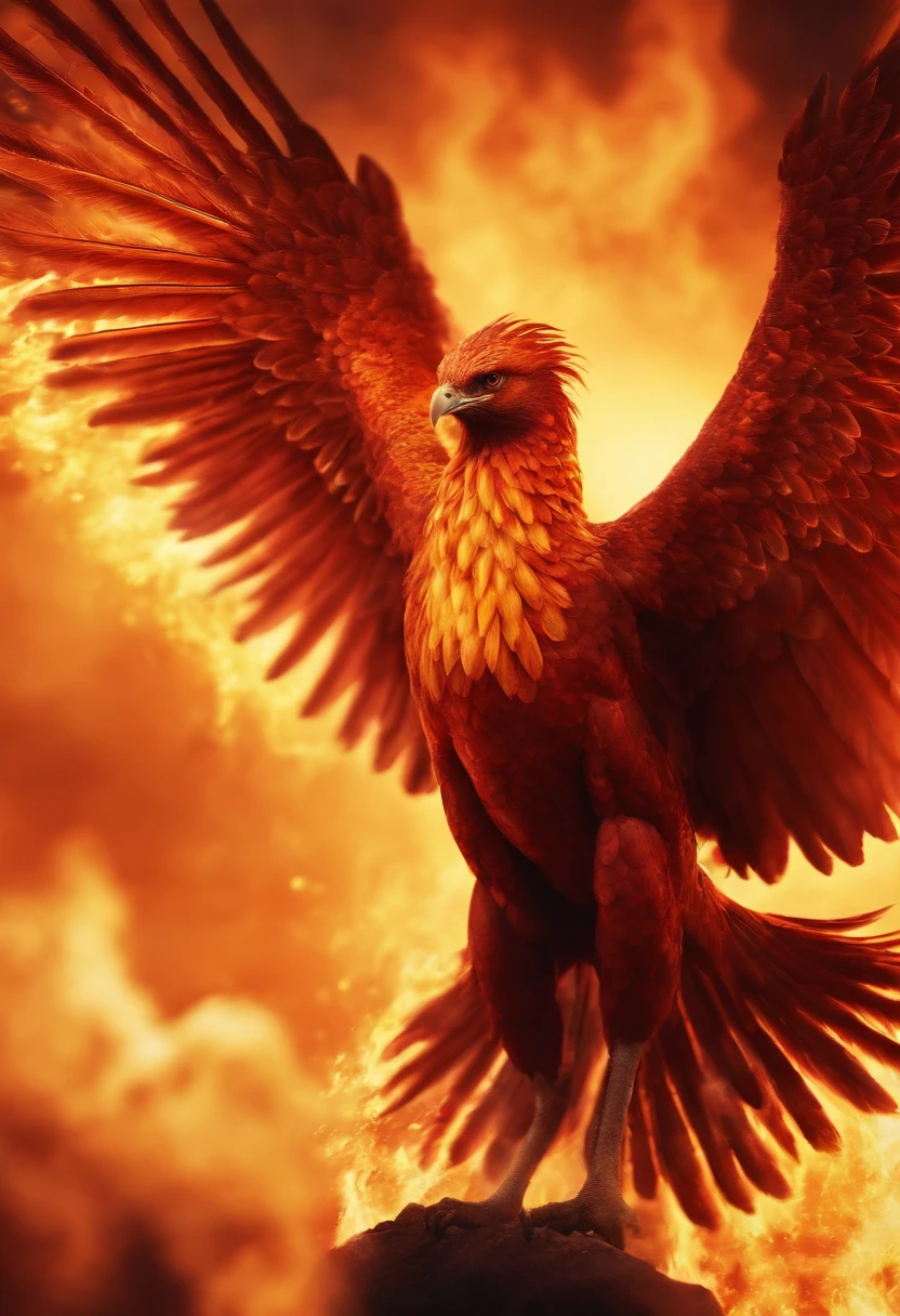 a fiery phoenix gracefully rises