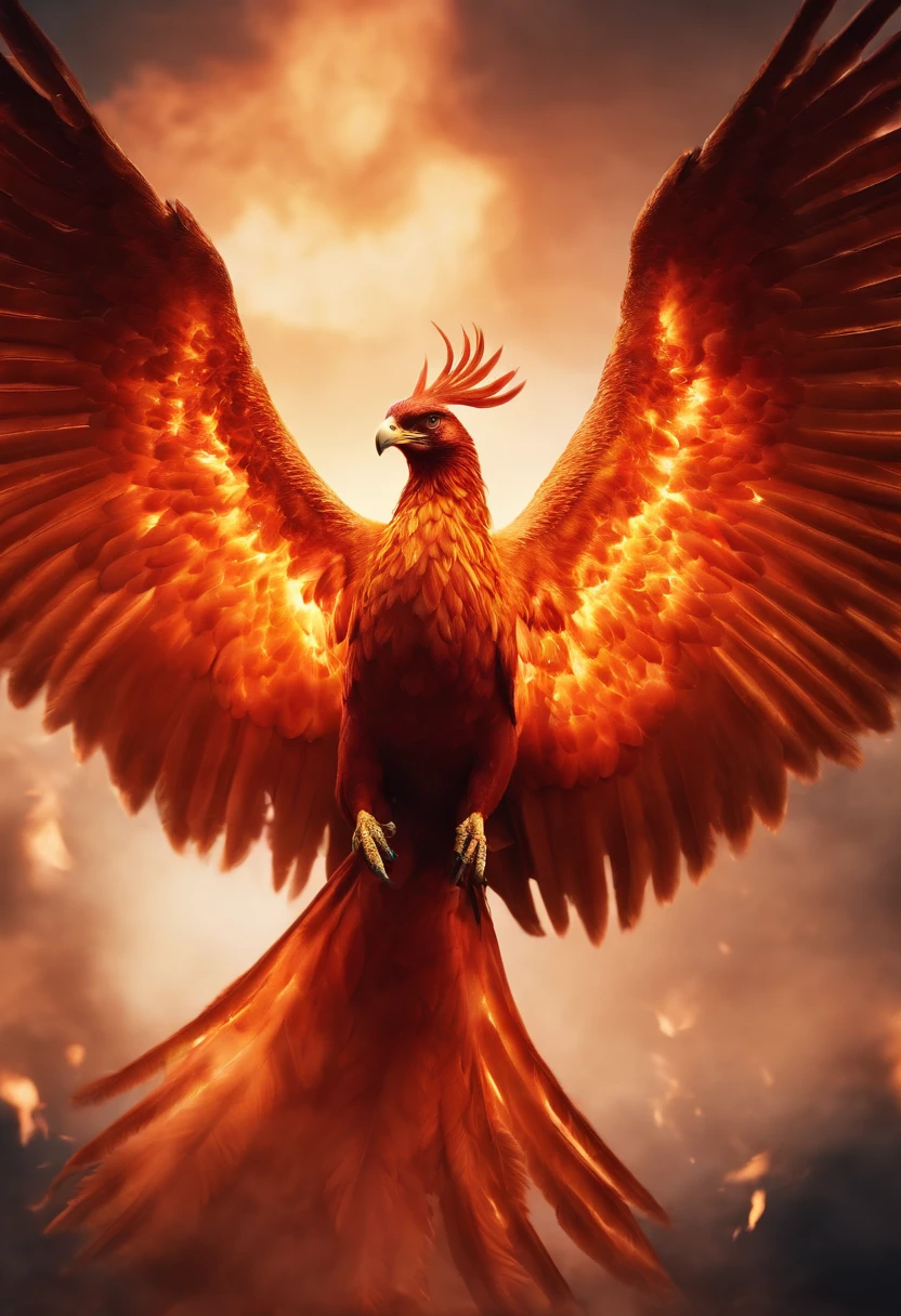 a fiery phoenix gracefully rises