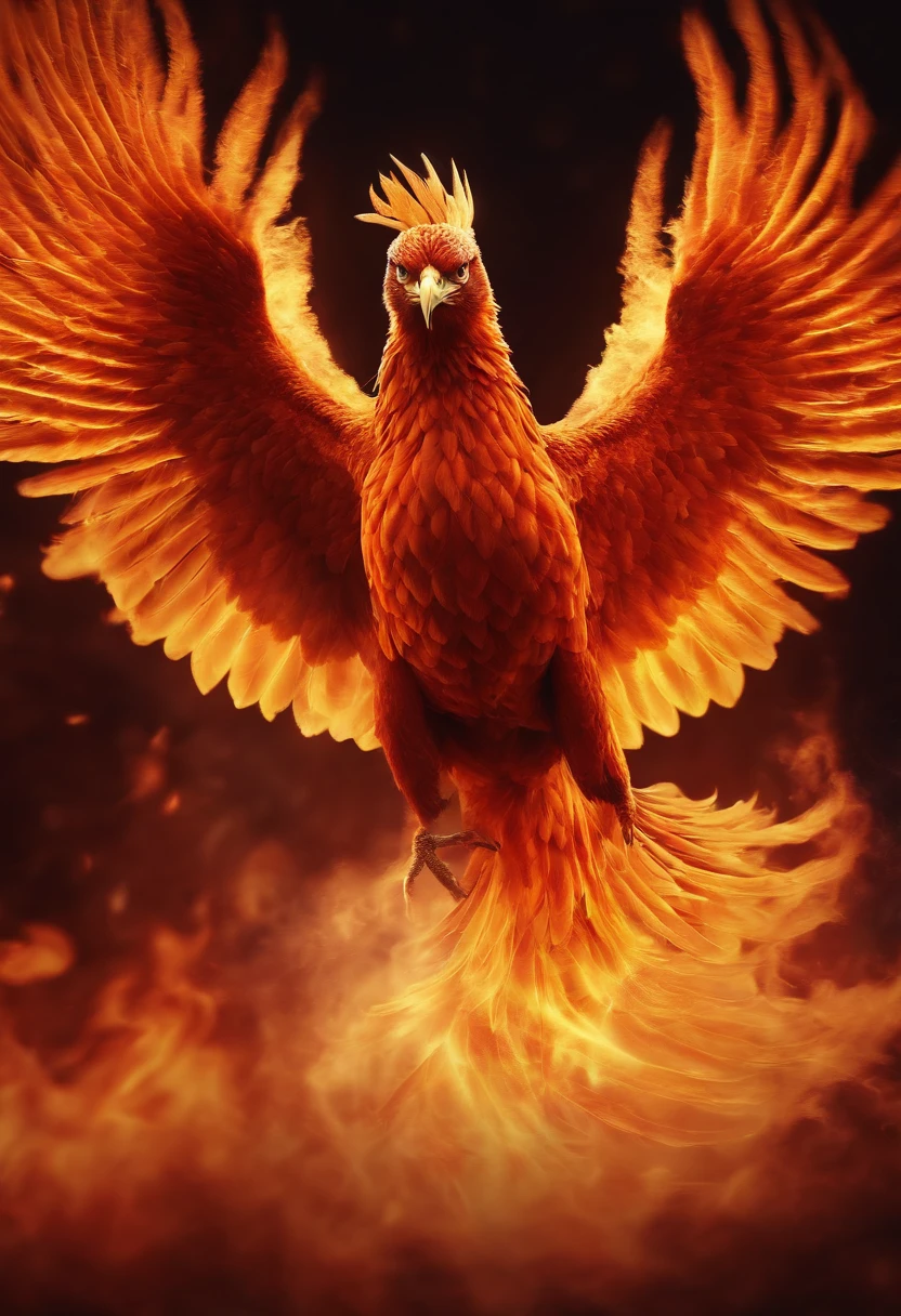 a fiery phoenix gracefully rises