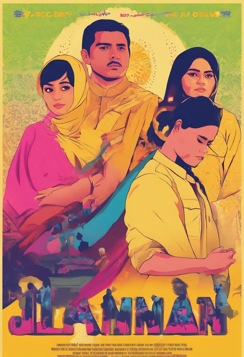 Design a heartfelt and emotionally charged movie poster that encapsulates the complexities of a love triangle. Show the protagonist torn between two malay women in hijab, each with their own unique qualities and personalities. Use color, composition, and expressions to convey the emotional turmoil and drama of this romantic entanglement. Explore visual symbolism that represents the choices and consequences of love. Create a poster that resonates with viewers, evoking a sense of empathy and anticipation for the emotional journey depicted in the film
