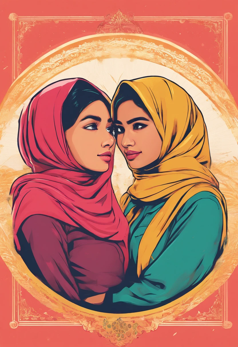 Design a heartfelt and emotionally charged movie poster that encapsulates the complexities of a love triangle. Show the protagonist torn between two malay women in hijab, each with their own unique qualities and personalities. Use color, composition, and expressions to convey the emotional turmoil and drama of this romantic entanglement. Explore visual symbolism that represents the choices and consequences of love. Create a poster that resonates with viewers, evoking a sense of empathy and anticipation for the emotional journey depicted in the film