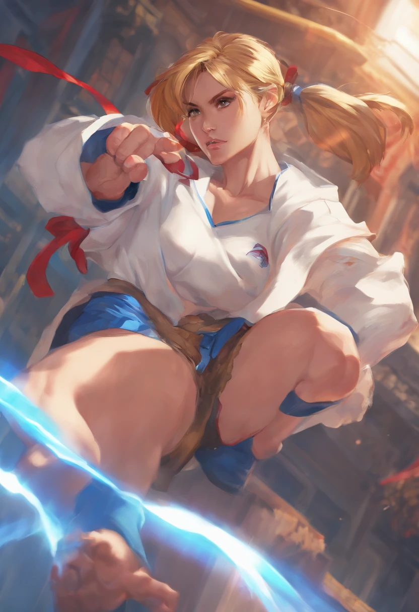 ((of the highest quality, 8K,Raw photo)), (Realistic, Photorealistic: 1.37), (Face Focus: 1.1), Small breasts, flat chest, Short hair, A Japanese Lady、20yr old、Japan idol system、(white sweatshirt: 1.1)、Skirt, Sitting, Arms up, From below, Sunlight, Movie Lighting,