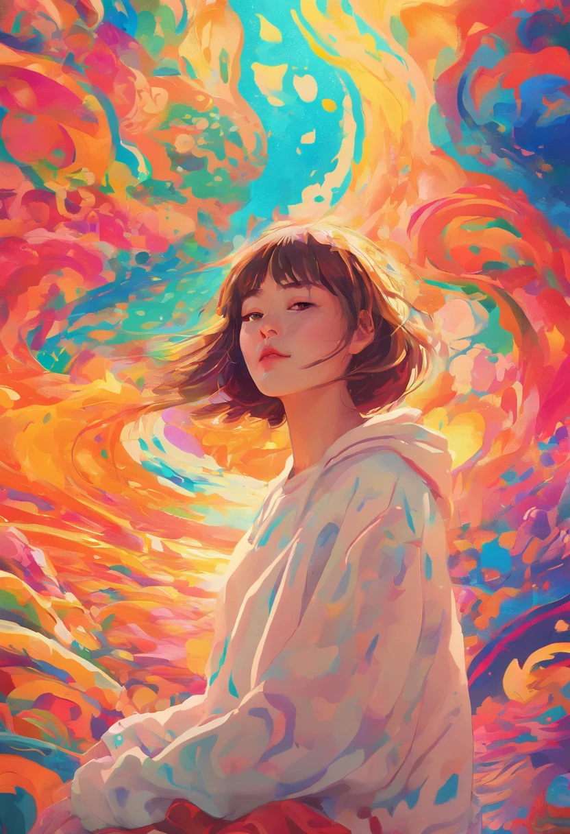 ((of the highest quality, 8K,Raw photo)), (Realistic, Photorealistic: 1.37), (Face Focus: 1.1), Small breasts, flat chest, Short hair, A Japanese Lady、20yr old、Japan idol system、(white sweatshirt: 1.1)、Skirt, Sitting, Arms up, From below, Sunlight, Movie Lighting,