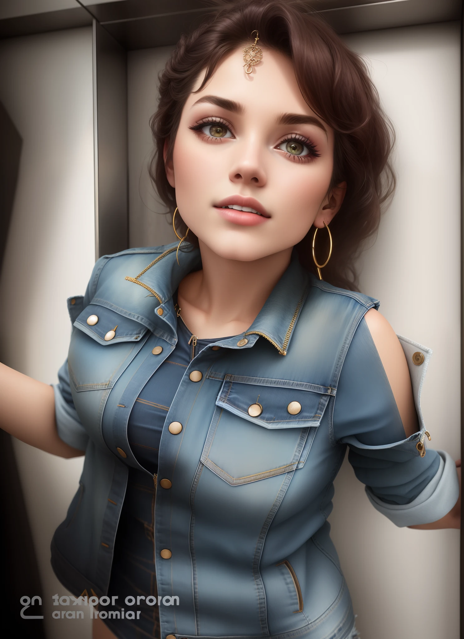 Woman wearing a stylish dress and a trendy jean jacket with a touch of sexiness and comfort.