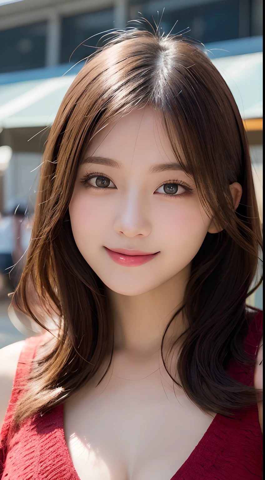masutepiece, Best Quality, Illustration, Ultra-detailed, finely detail, hight resolution, 8K Wallpaper, Perfect dynamic composition, Beautiful detailed eyes, Women's Fashion Autumn,Medium Hair,Small breasts natural color lip, Bold sexy poses,Smile,Tokyo Dome、20 years girl、Cute、Sexy shot looking at camera