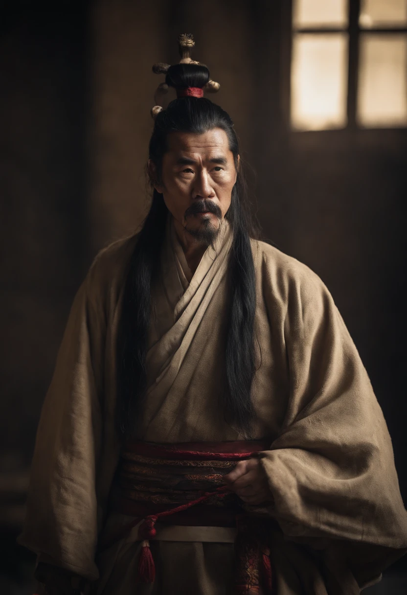 Long black hair, Ancient Chinese clothing, Middle-aged man, Muscular, Big man