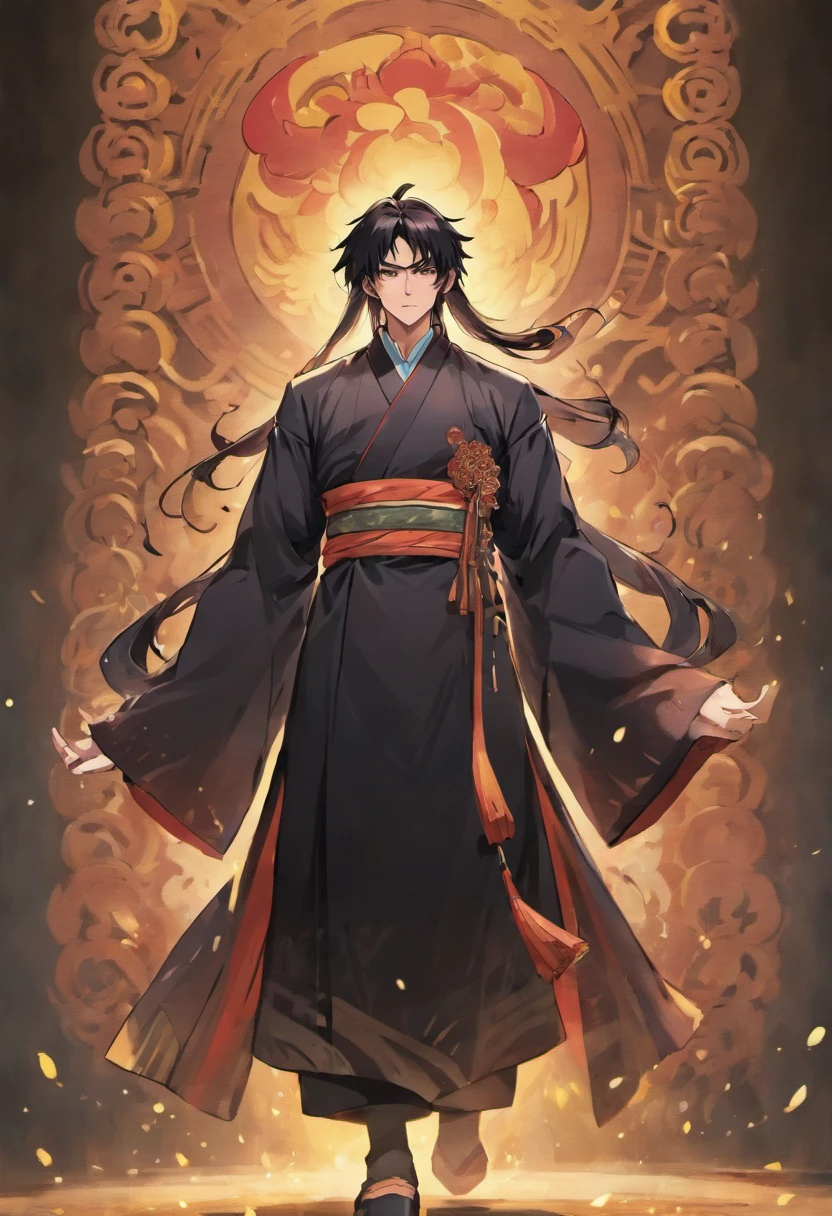 Long black hair, Ancient Chinese clothing, Middle-aged man, Muscular, Big man