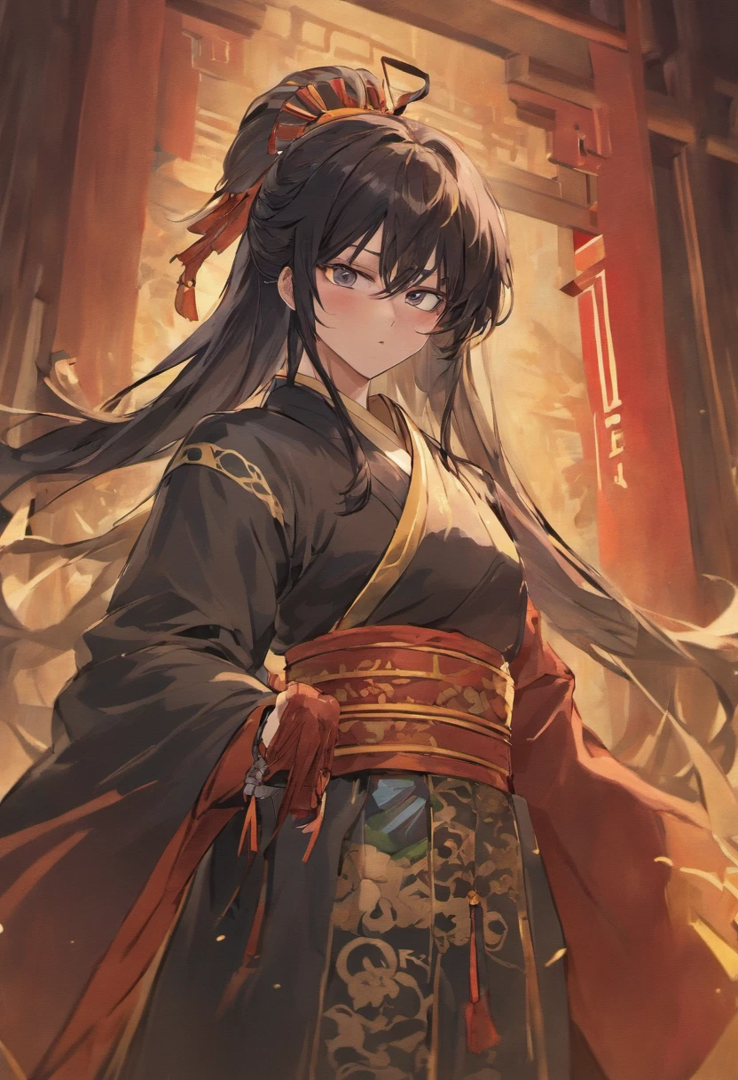 Long black hair, Ancient Chinese clothing, Middle-aged man, Muscular, Big man