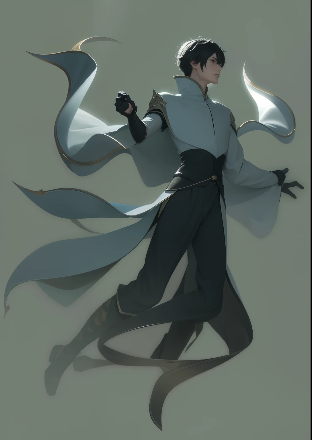 A painting of a man in a cloak and a sword, full body concept, Flowing cape, inspirado em Okumura Masanobu, [ Character design ], Delicate androgynous prince, author：New Art, detailed full-body concept, Villain pose, concept art style, saints ( valorant ), this character has cryokinesis, interesting character design, concept piece