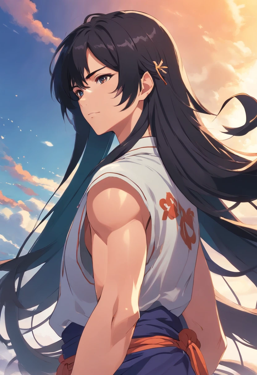 Long black hair, Ancient Chinese clothing, Middle-aged man, Muscular, Big man