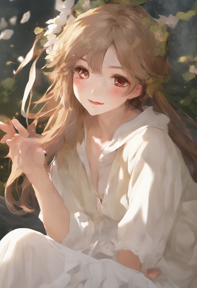 ((of the highest quality, 8K,Raw photo)), (Realistic, Photorealistic: 1.37), (Face Focus: 1.1), Small breasts, flat chest, Short hair, A Japanese Lady、20yr old、Japan idol system、(white sweatshirt: 1.1)、Skirt, Sitting, Arms up, From below, Sunlight, Movie Lighting,