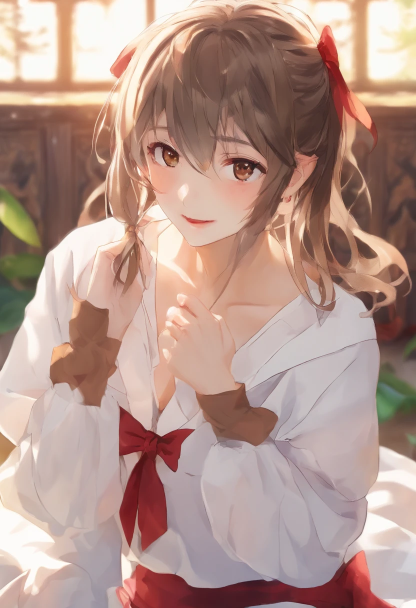 ((of the highest quality, 8K,Raw photo)), (Realistic, Photorealistic: 1.37), (Face Focus: 1.1), Small breasts, flat chest, Short hair, A Japanese Lady、20yr old、Japan idol system、(white sweatshirt: 1.1)、Skirt, Sitting, Arms up, From below, Sunlight, Movie Lighting,