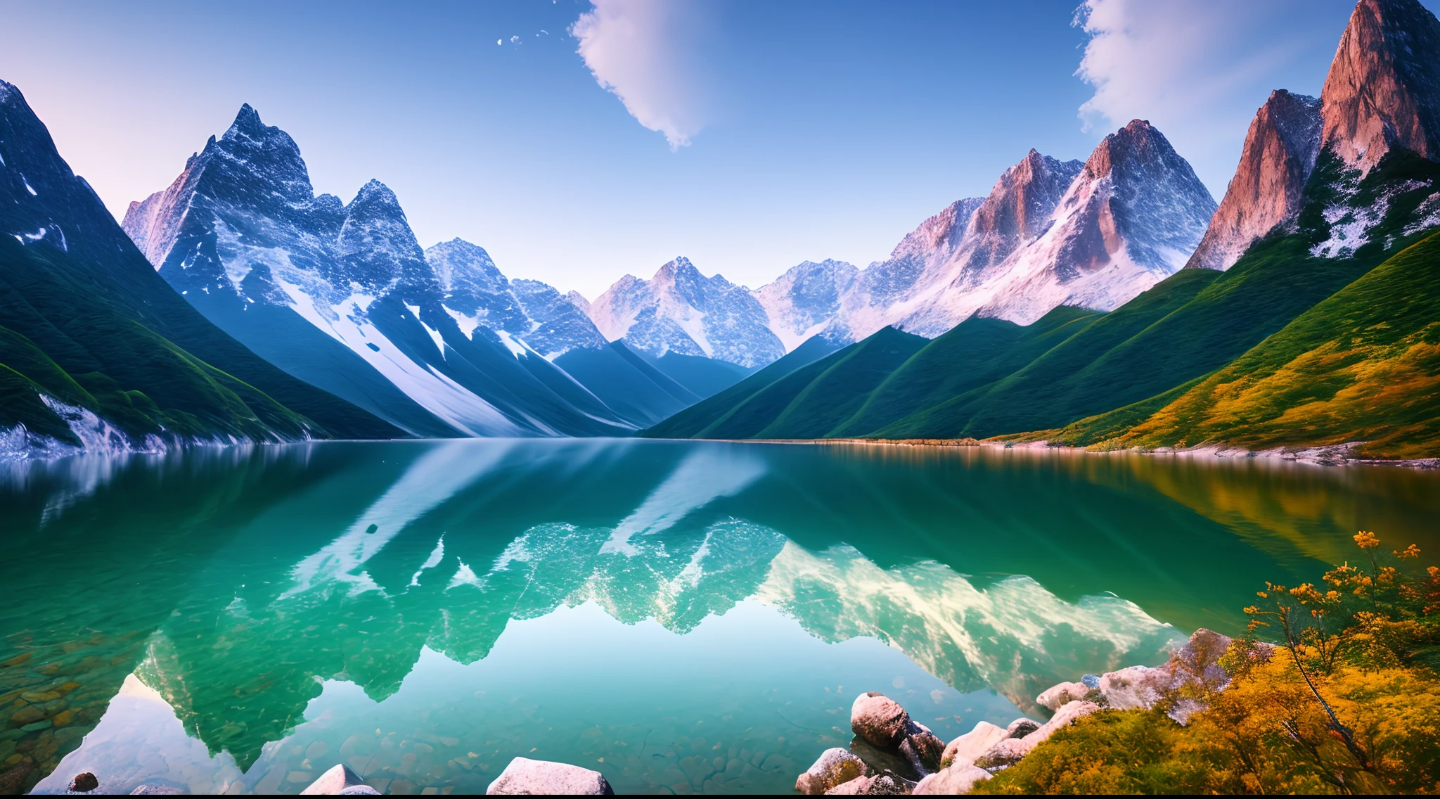 A beautiful Korean mountain and lake, (masterpiece), (portrait), (raw photo), (highly detailed CG unity 8k wallpaper) intricate, sharp focus, dramatic, realistic art