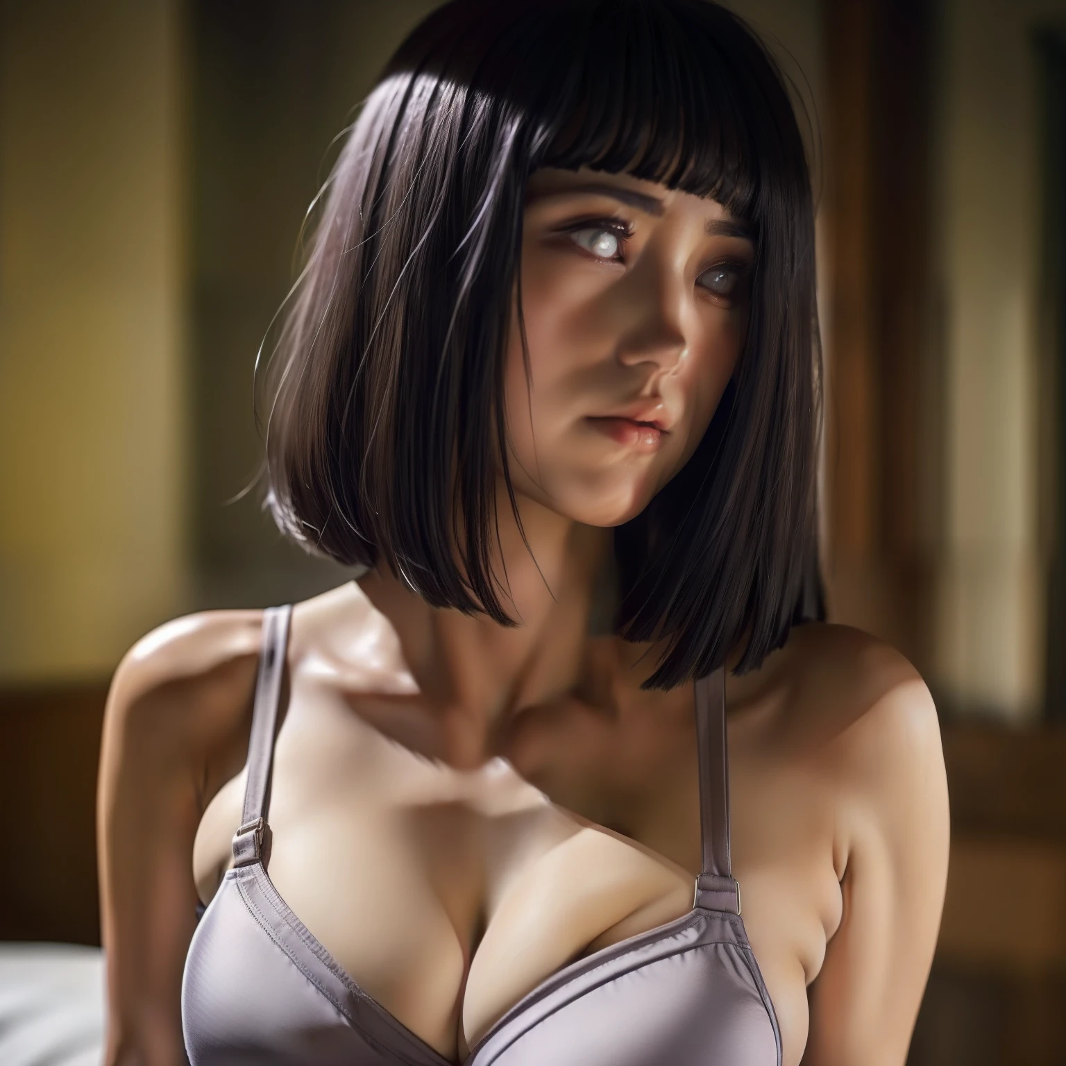 ((Top Quality, 8k, Masterpiece: 1.3)), Sharp Focus: 1.2, Beautiful Women with Perfect Bodies: 1.4, (Beauty with Slender Abs: 1.4), ((Layered Haircut, Big Tits: 1.2)), (No Bra) (Small and Beautiful Hard ), Underage Girls, Loli, Big Tits, ,Shiny Skin, Beautiful Delicate Face, Beautiful Delicate Eyes, Cleavage, Black Hair, very detailed face and skin texture, , exposed shoulders, cleavage, cute face, middle school girl, pure white see-through and very small size bra, boob tips sticking out, areola protruding, pubic shape clearly visible, pubic hair, crotch open, are large and likely to spill out of bra, see-through underwear, pubic hair sticking out of underwear Lying on the bed, wide open legs