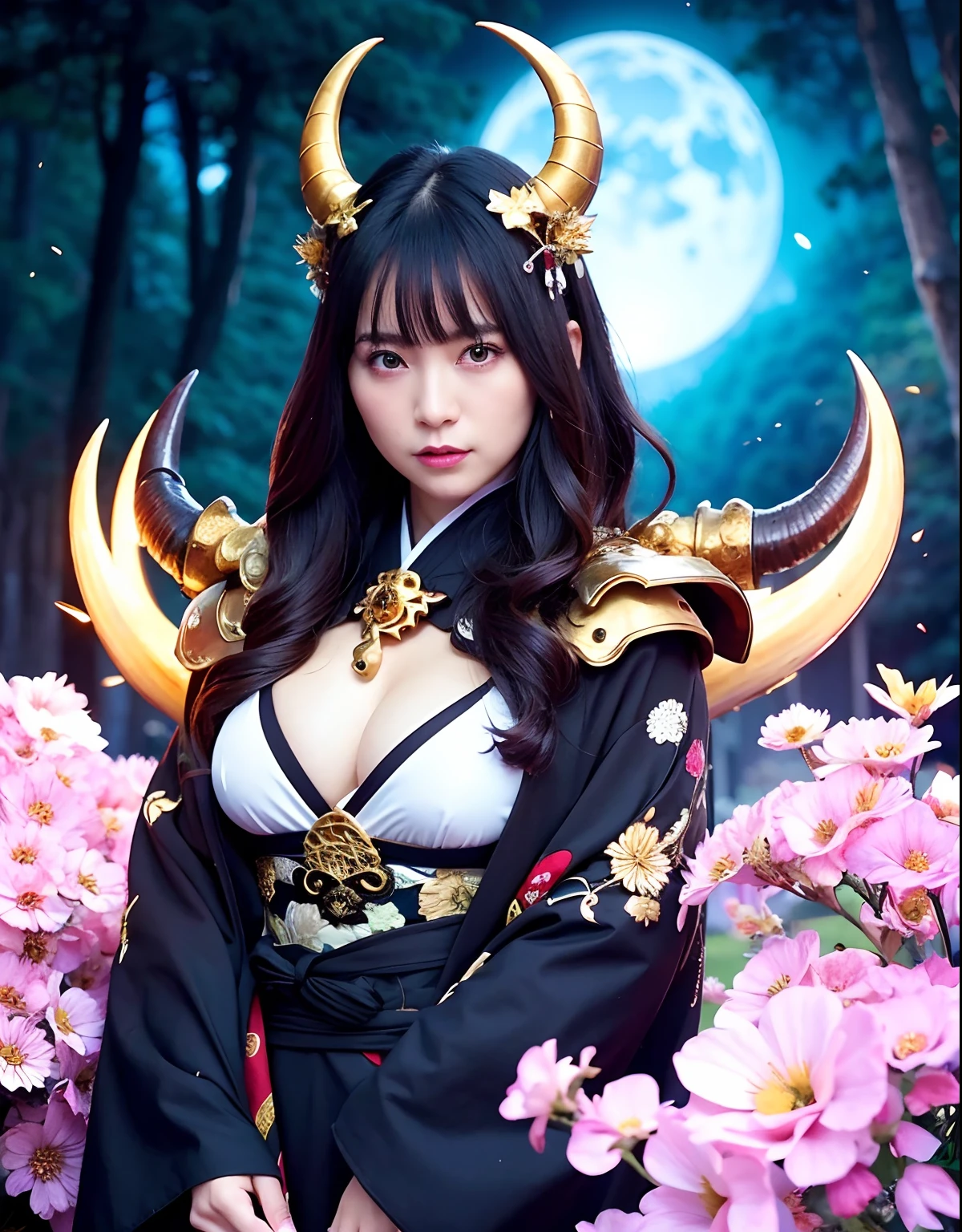 ((World of Darkness)),Professional , masterpiece、top-quality、photos realistic , depth of fields 、Dark Fantasy、()、(shooting stars:0.9)、(nebulas:1.3)、A dark-haired、(White bikini armor)、(Mystical expression)、(The fox has five tails)((Fight dragons)),(Wear a beautiful kimono),(Wear a beautiful kimono with colorful floral patterns)、Jewel Gold Weapon、Particles of light),(Has a devil's mask)、Gorgeous gold weapons ,(( Gorgeous Dragon Sword)) , (Fox Mask),,(maikurobikini) 、((Black Haired Beautiful Girl))、(Castle background)、(demonic wings)、((Gangle's forest background))、Beautiful Caucasian beauty、1a person、dynamic ungle,(((Two devil's horns on the head)))、Smaller head、Idle Smile、Thin and beautiful female hands、Mystical expression、Light Effects、intense fighting、Wind-effect、magic circles、With the legendary magic wand、Dragon's tail、
