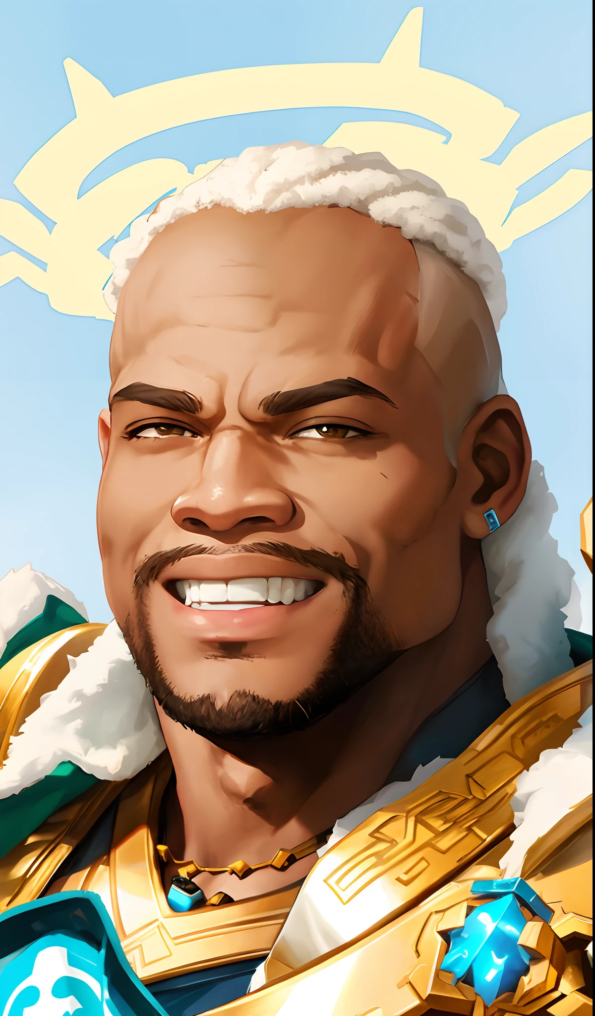 there is a man, brown skin man, doomfist, doomfist from overwatch, no hair, perfect face, perfect eyes